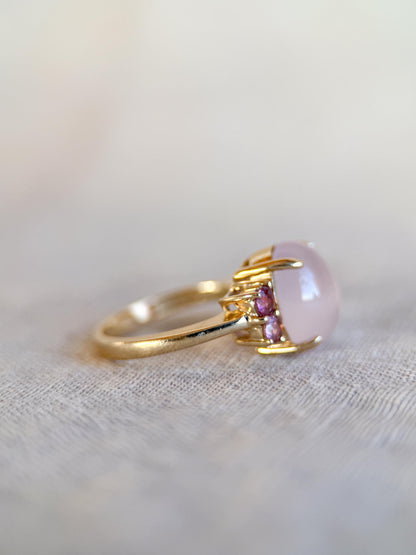 Vintage 1990s Rose Quartz & Pink Tourmaline Ring in 14k Gold