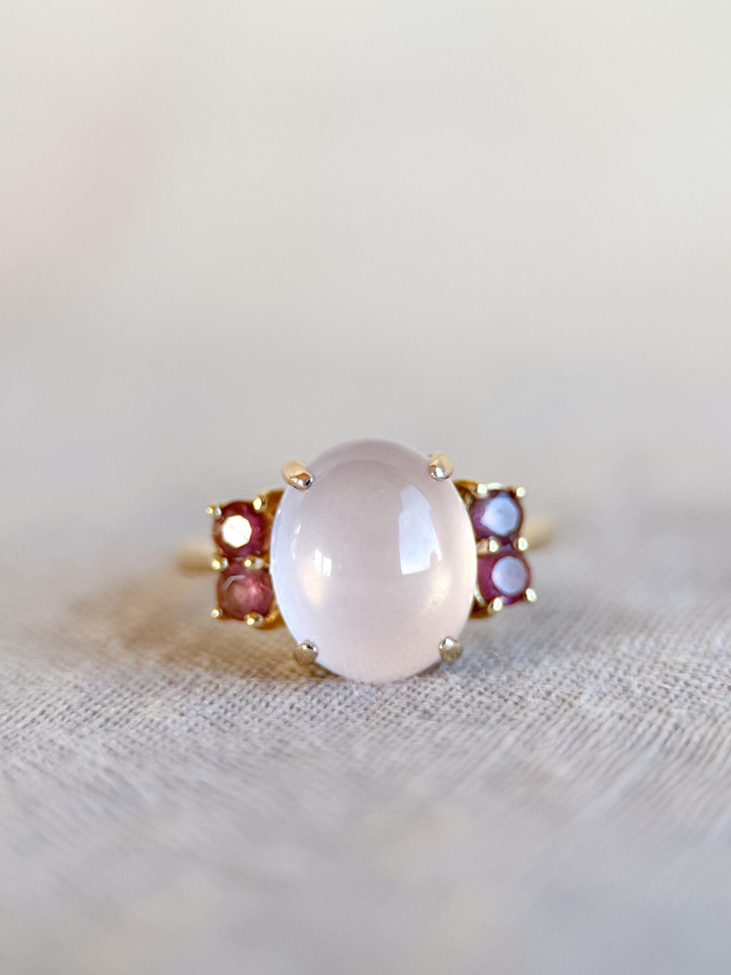 Vintage 1990s Rose Quartz & Pink Tourmaline Ring in 14k Gold