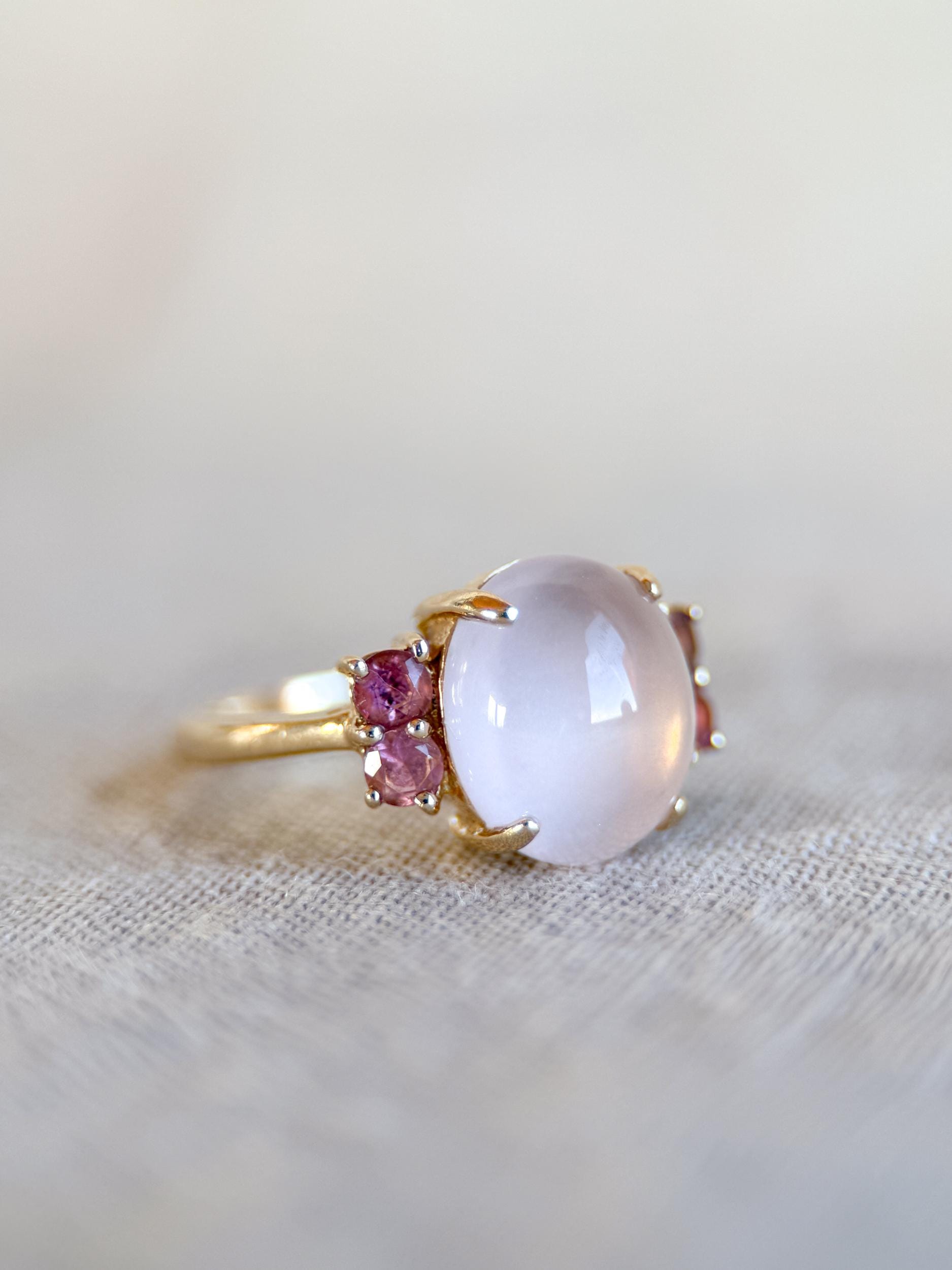 Vintage 1990s Rose Quartz & Pink Tourmaline Ring in 14k Gold