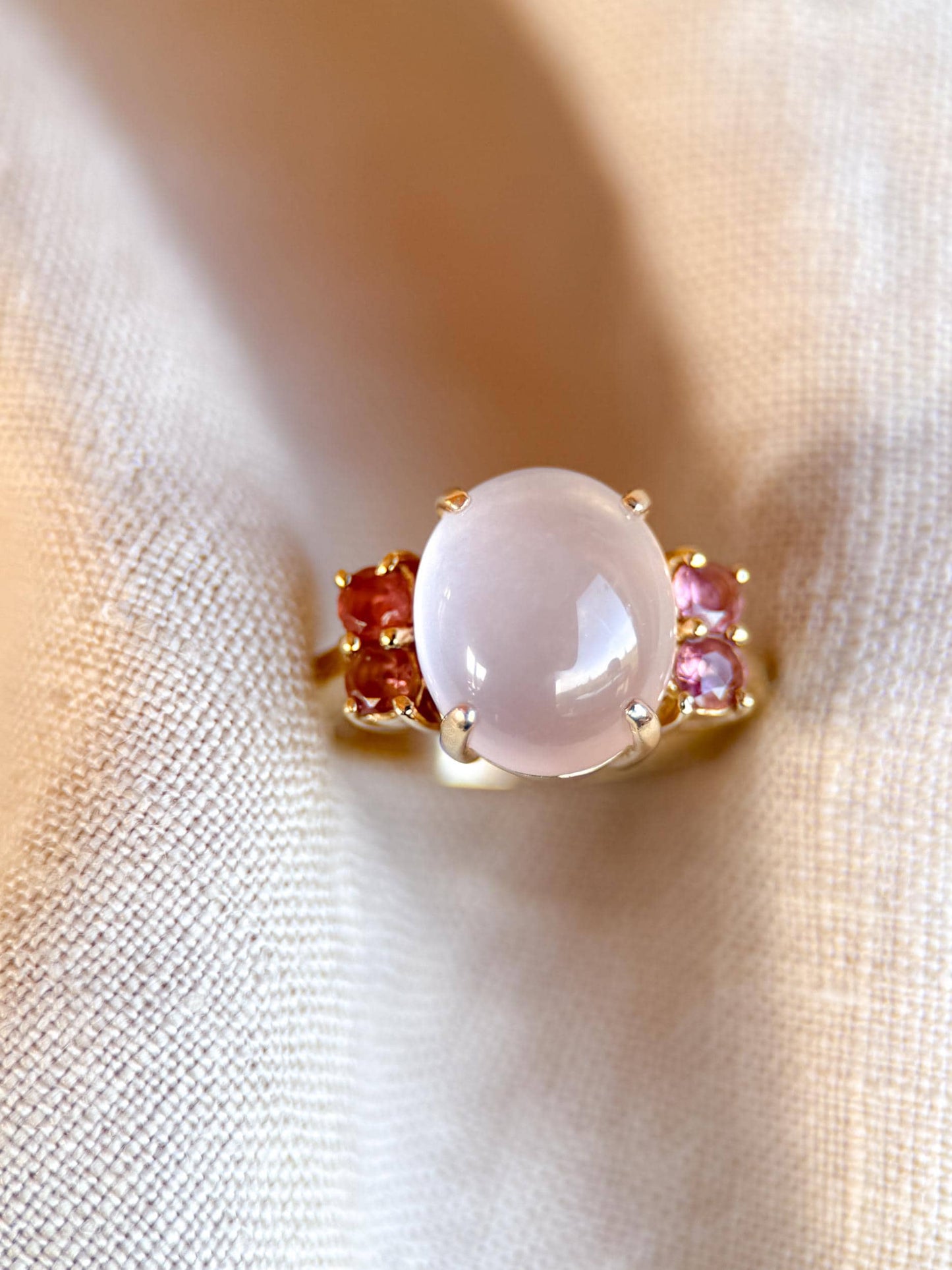 Vintage 1990s Rose Quartz & Pink Tourmaline Ring in 14k Gold