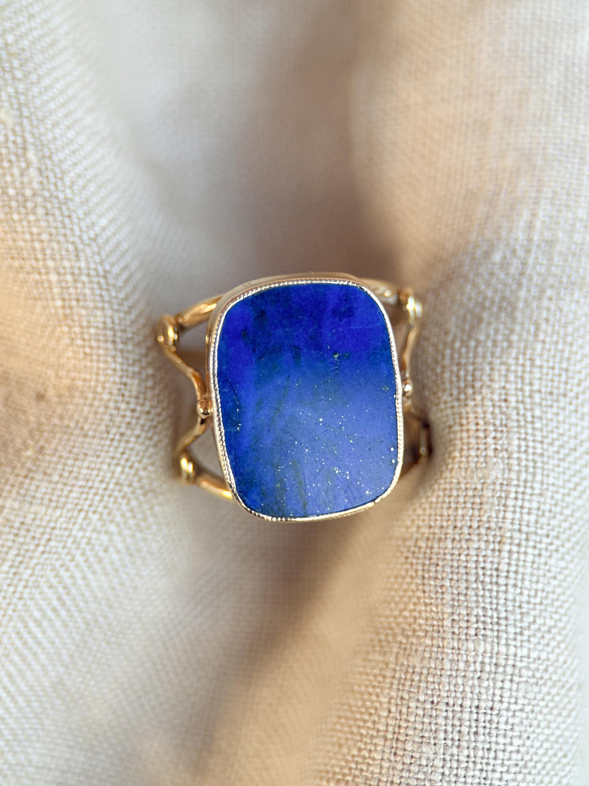 Vintage Lapis Lazuli Ring, 14K Gold, Blue Rectangle Cabochon Statement Ring, 1970s Bold Jewelry
