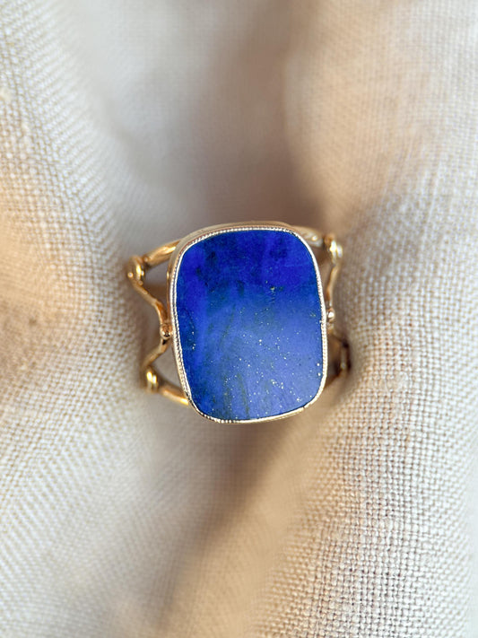 Vintage 1970s Lapis Lazuli Gemstone Ring in 14k Gold