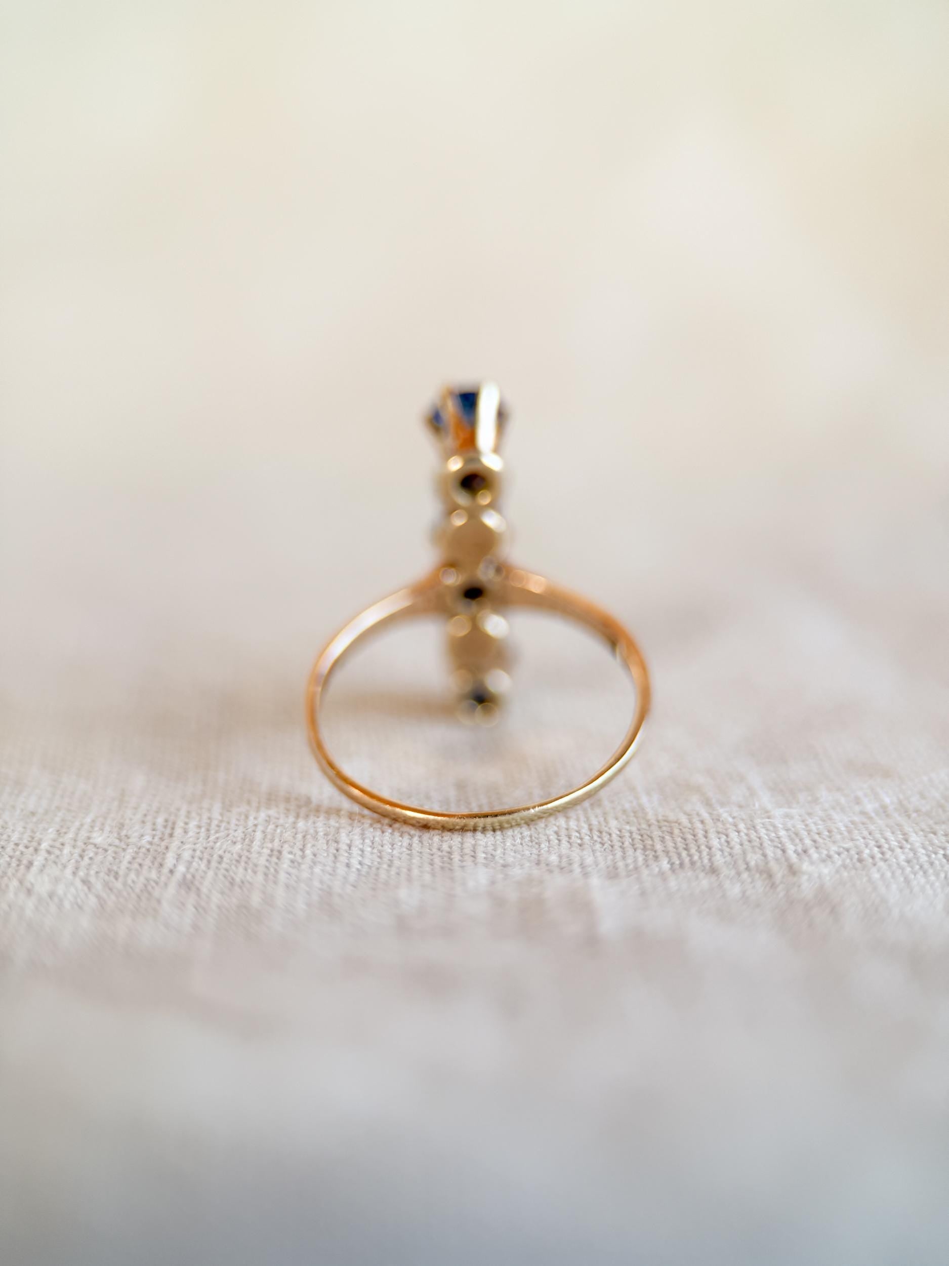 Vintage 1940s Sapphire & Pearl Five-Stone Ring in 14k Gold