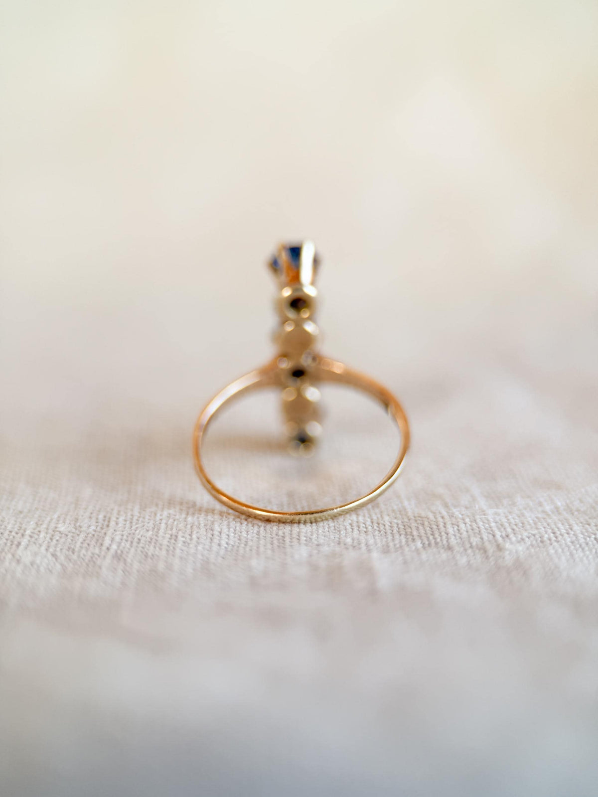 Vintage 1940s Sapphire & Pearl Five-Stone Ring in 14k Gold