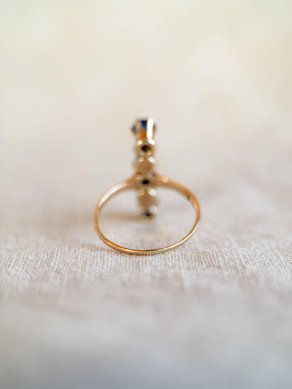 Vintage 1940s Sapphire & Pearl Five-Stone Ring in 14k Gold