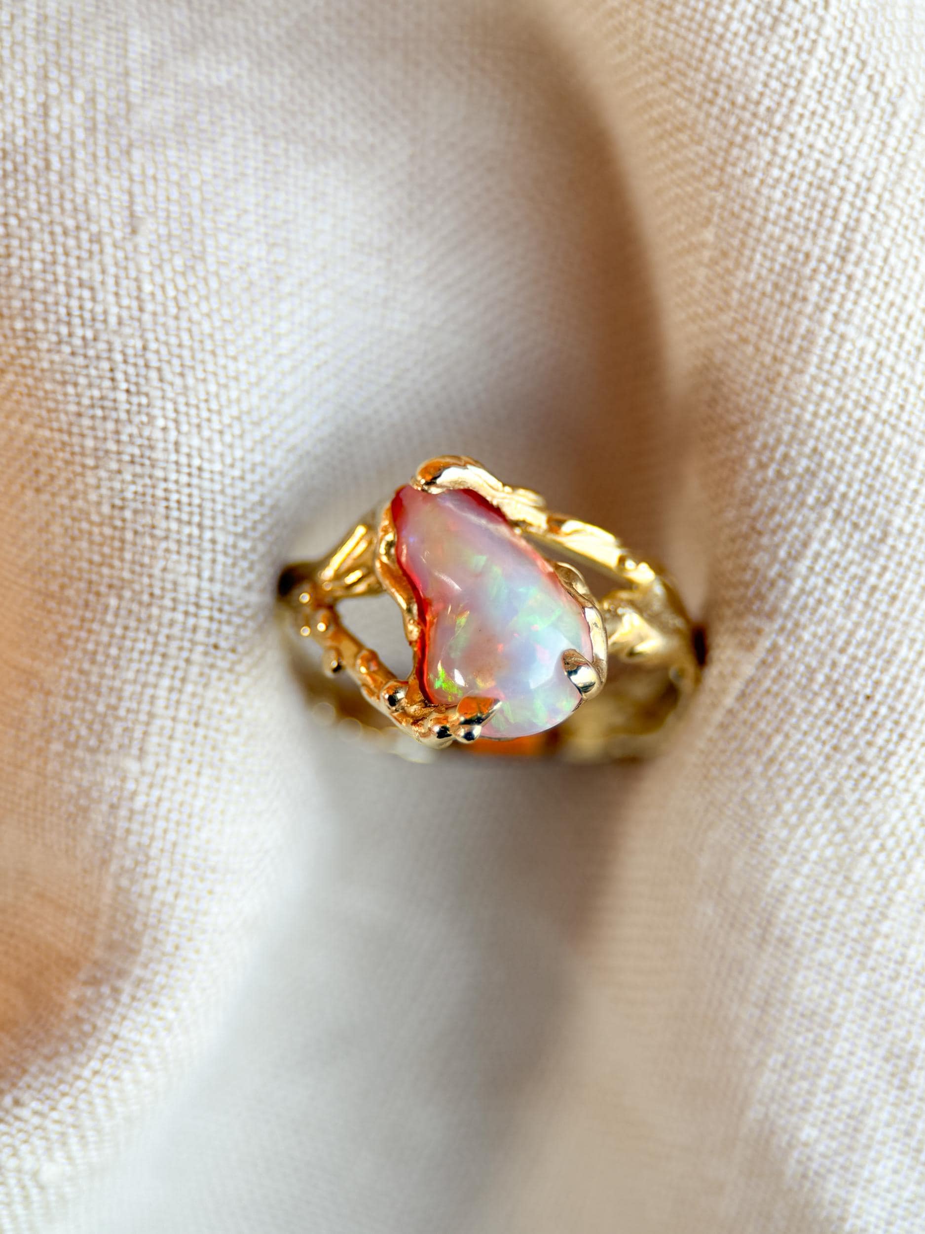 Vintage 1990s Ethiopian Fire Opal Ring, 14k Gold