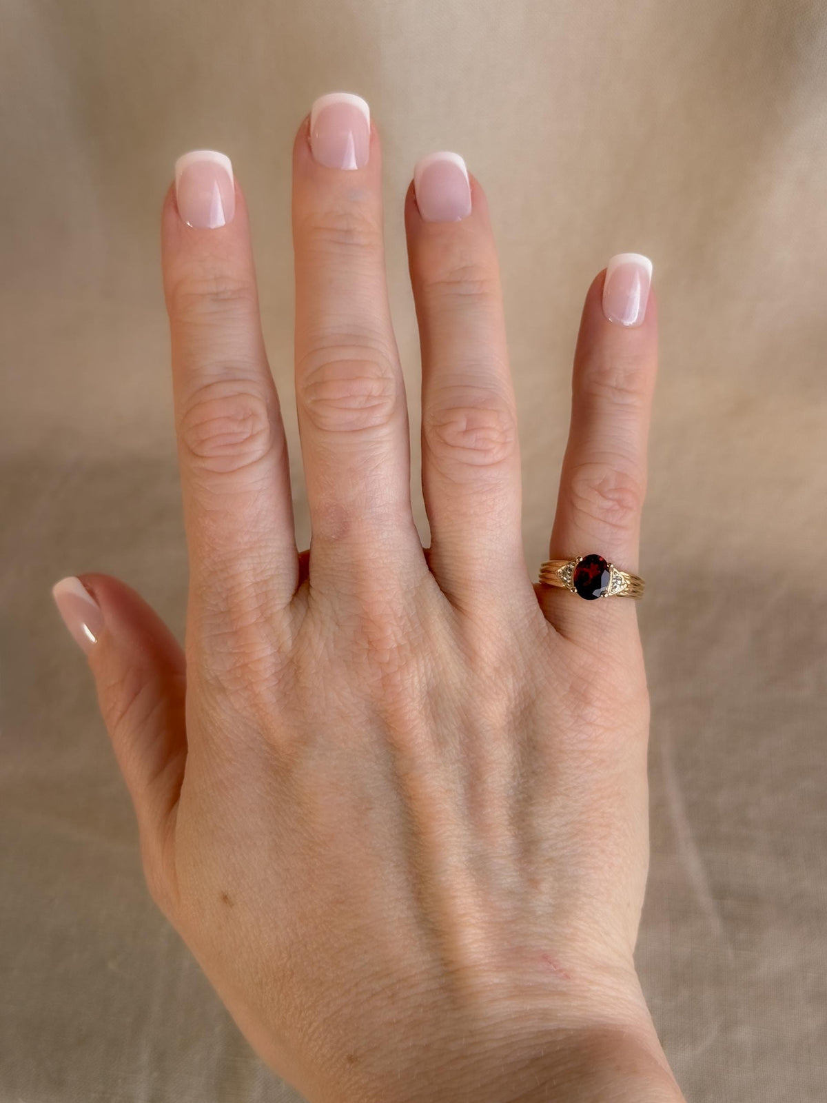 Vintage 1990s Garnet and Diamond Ring in 14k Gold