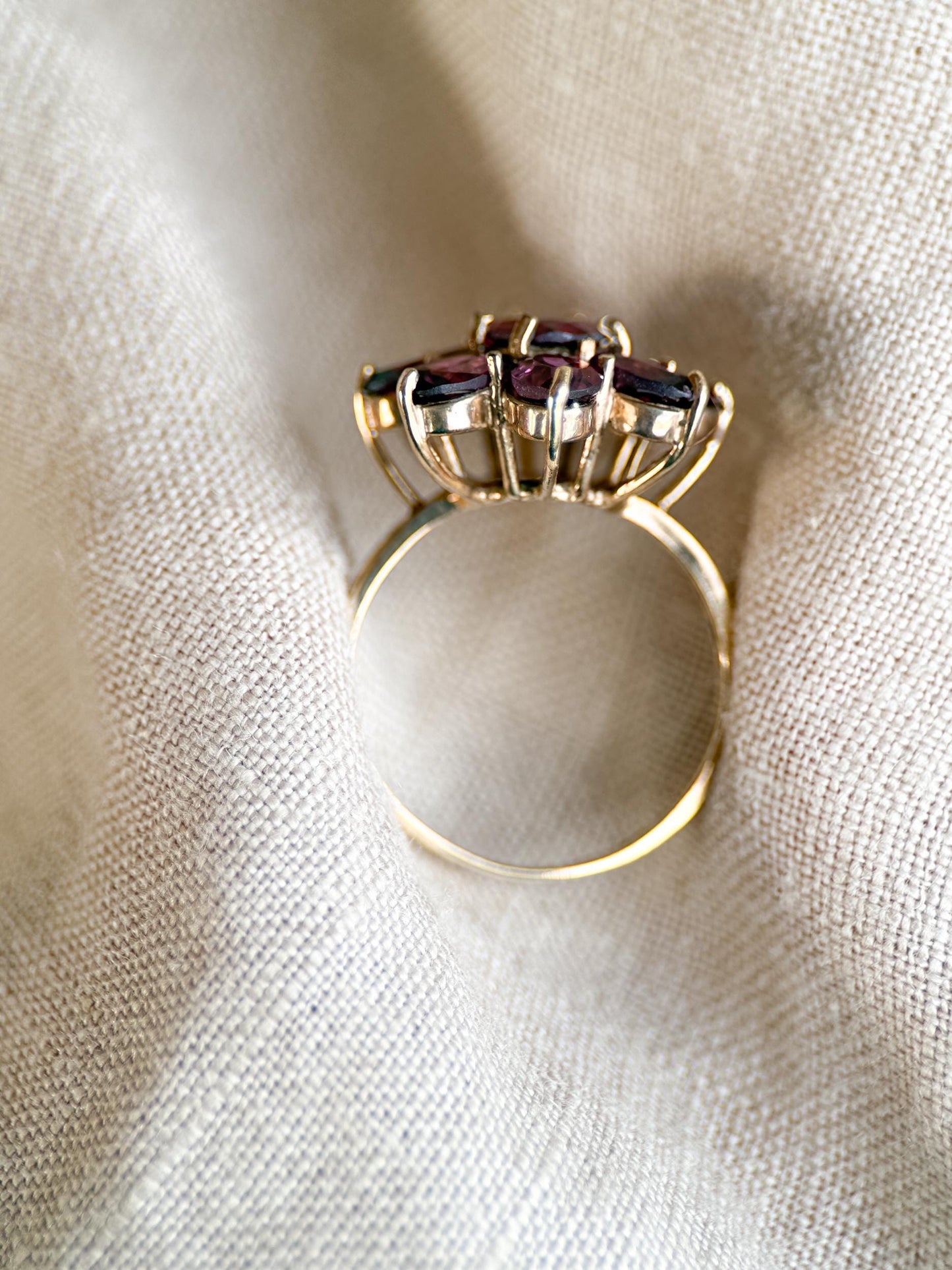 Vintage 1990s Rhodolite Garnet Cluster Ring in 10k Gold