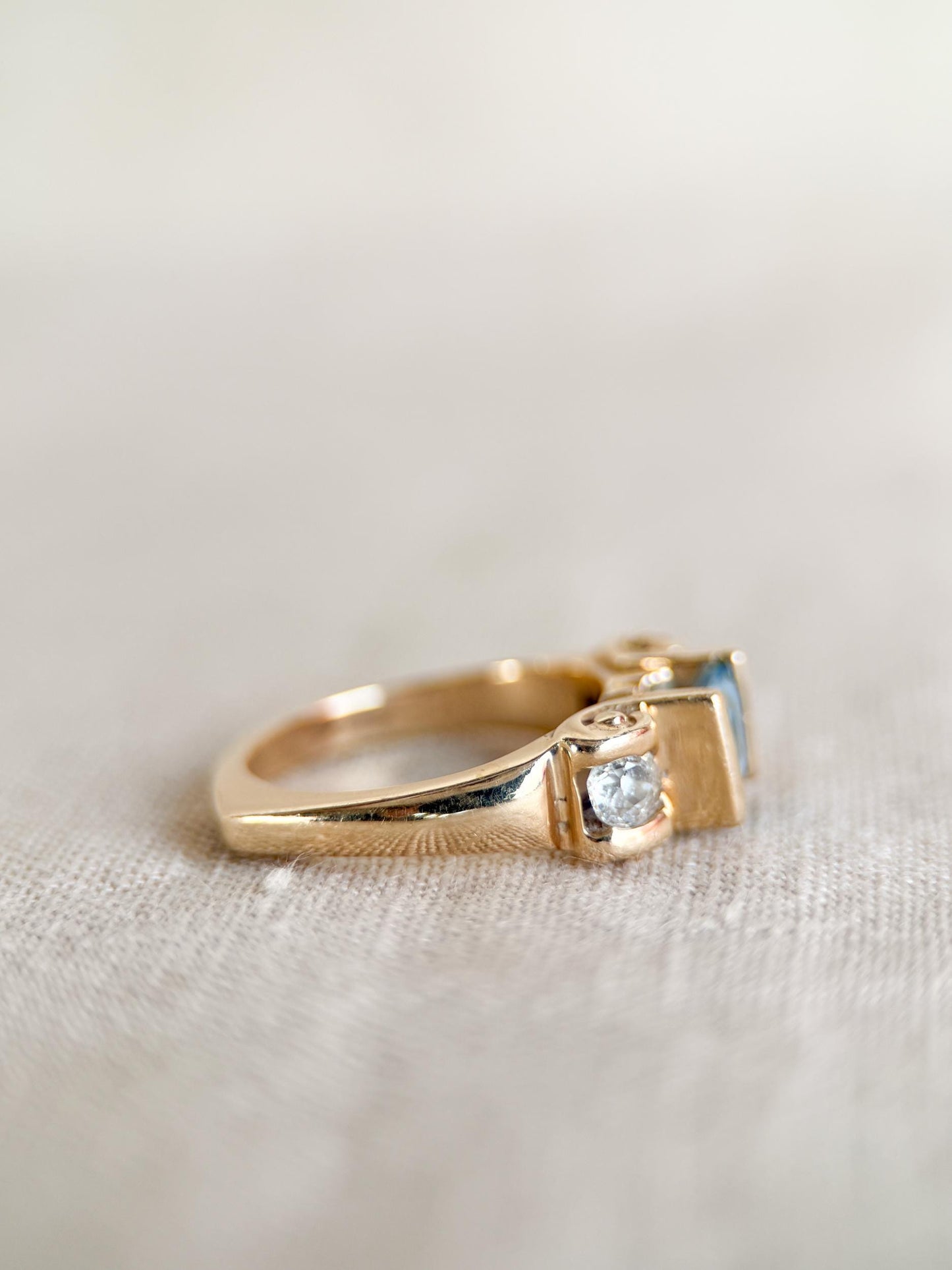 Vintage 1990s Blue Topaz & Diamond Ring, 14k Gold