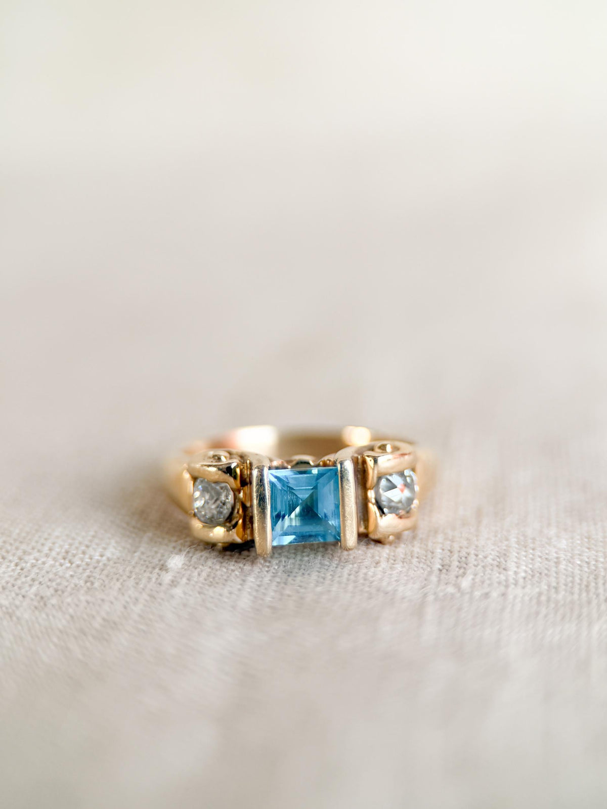 Vintage 1990s Blue Topaz & Diamond Ring, 14k Gold