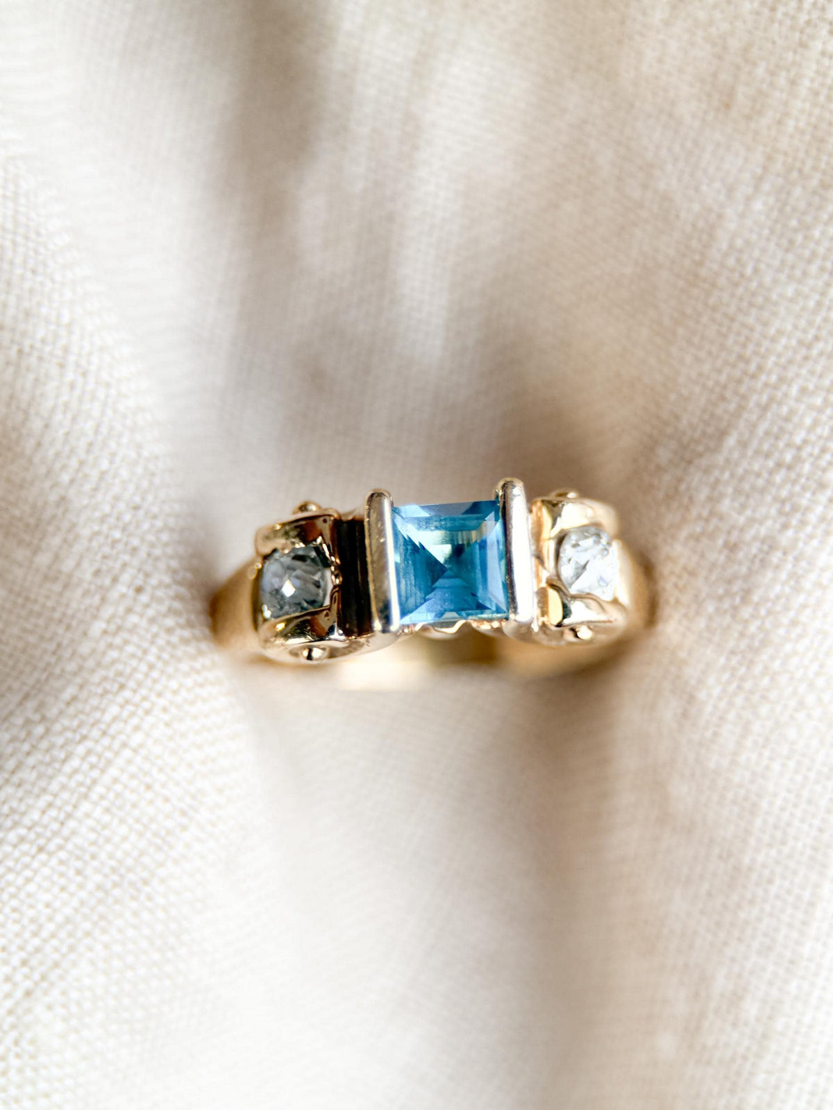 Vintage 1990s Blue Topaz & Diamond Ring, 14k Gold