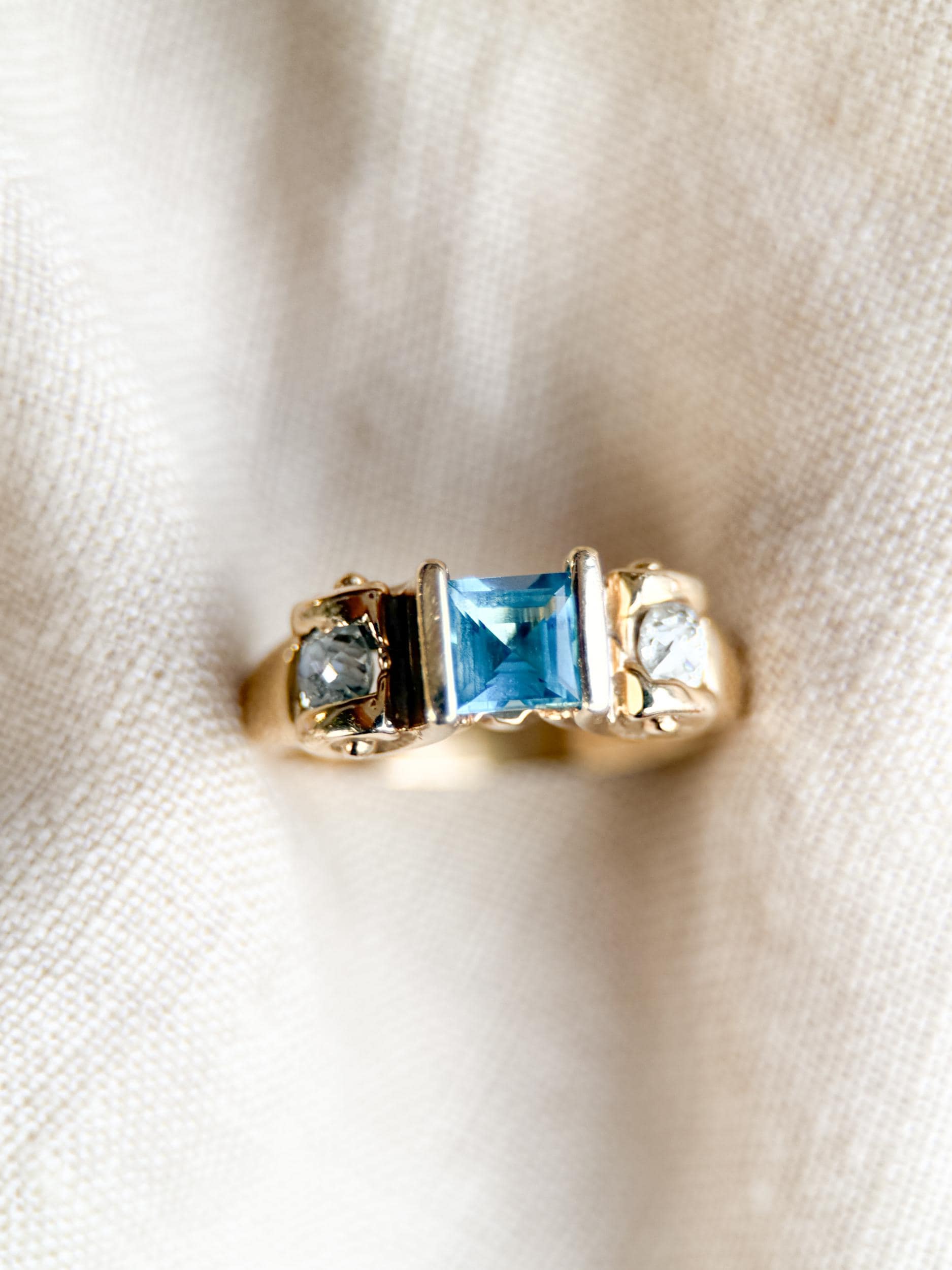 Vintage 1990s Blue Topaz & Diamond Ring, 14k Gold