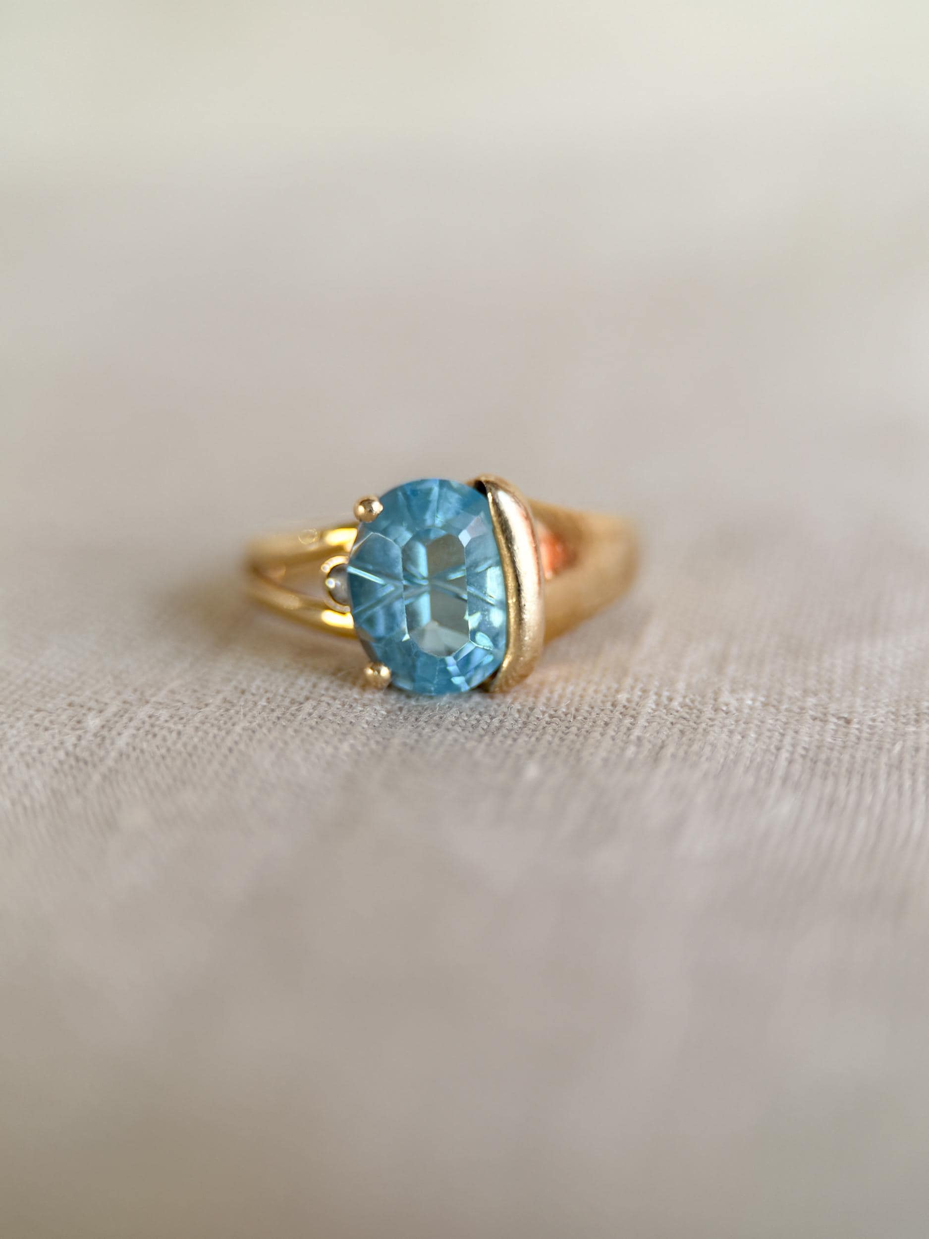 Vintage 1990s Blue Topaz & Diamond Ring, 14k Gold
