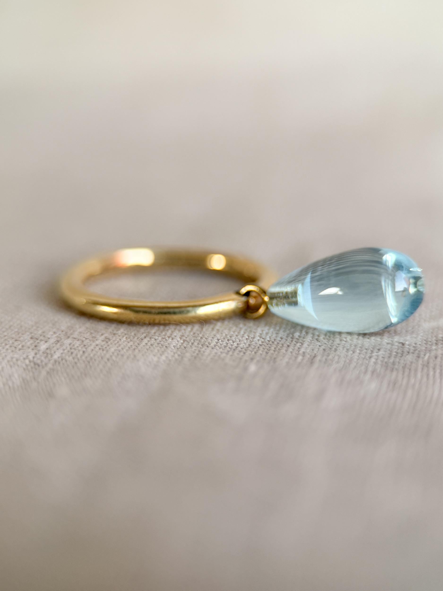 Vintage 1990s Topaz Drop Gemstone Ring in 18k Gold