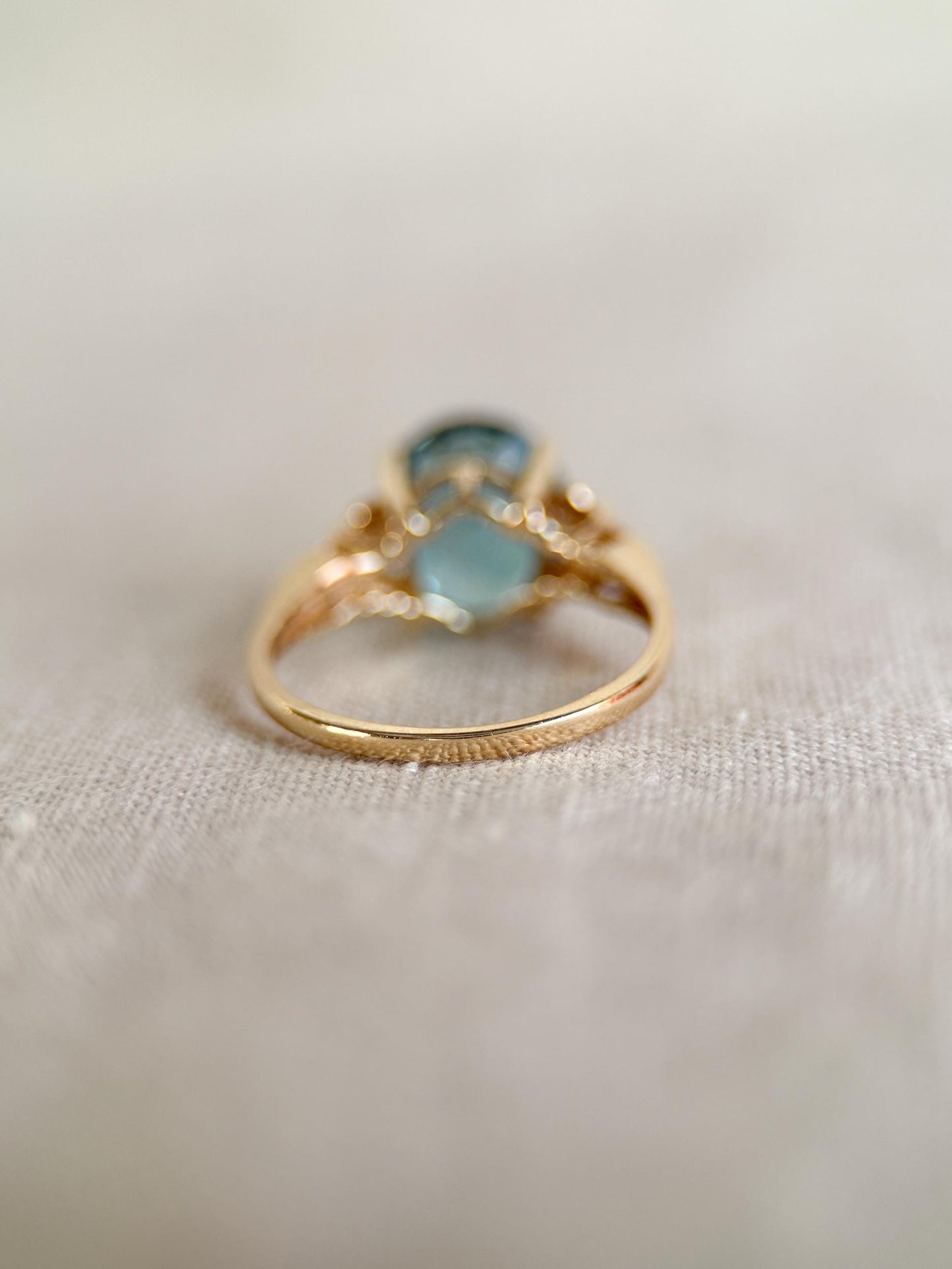 Vintage 1990s Blue Topaz Filigree Gemstone Ring, 14k Gold