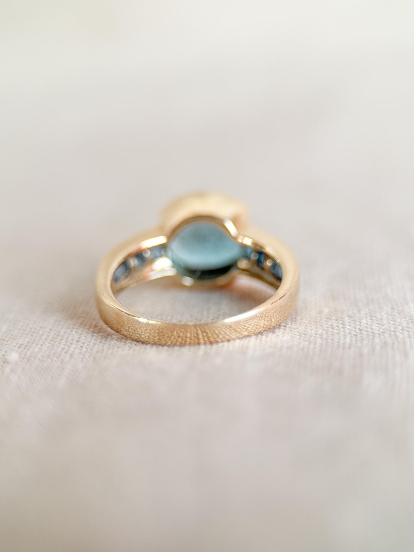 Vintage 1990s Blue Topaz Channel Gemstone Ring, 14k Gold