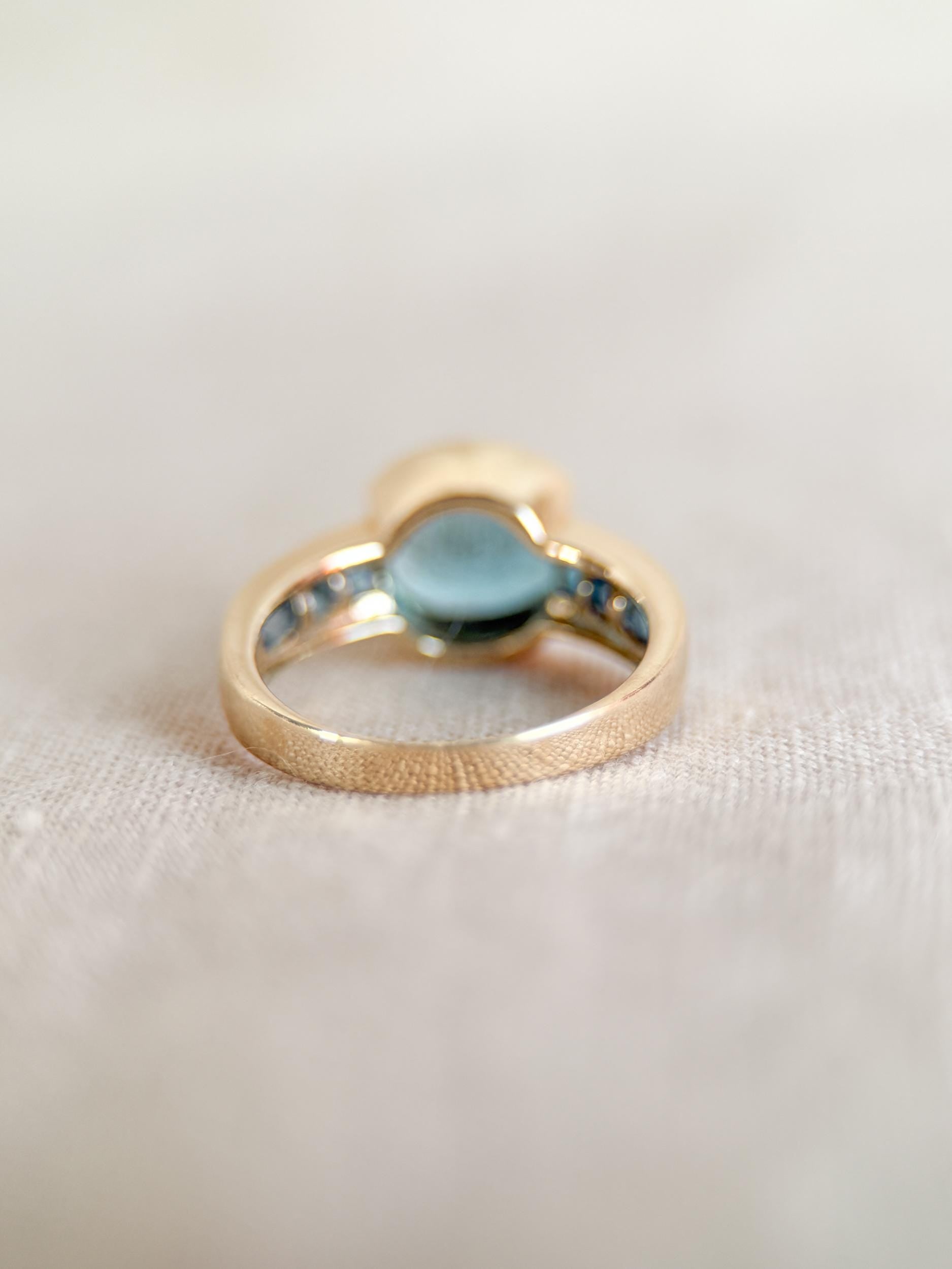 Vintage 1990s Blue Topaz Channel Gemstone Ring, 14k Gold