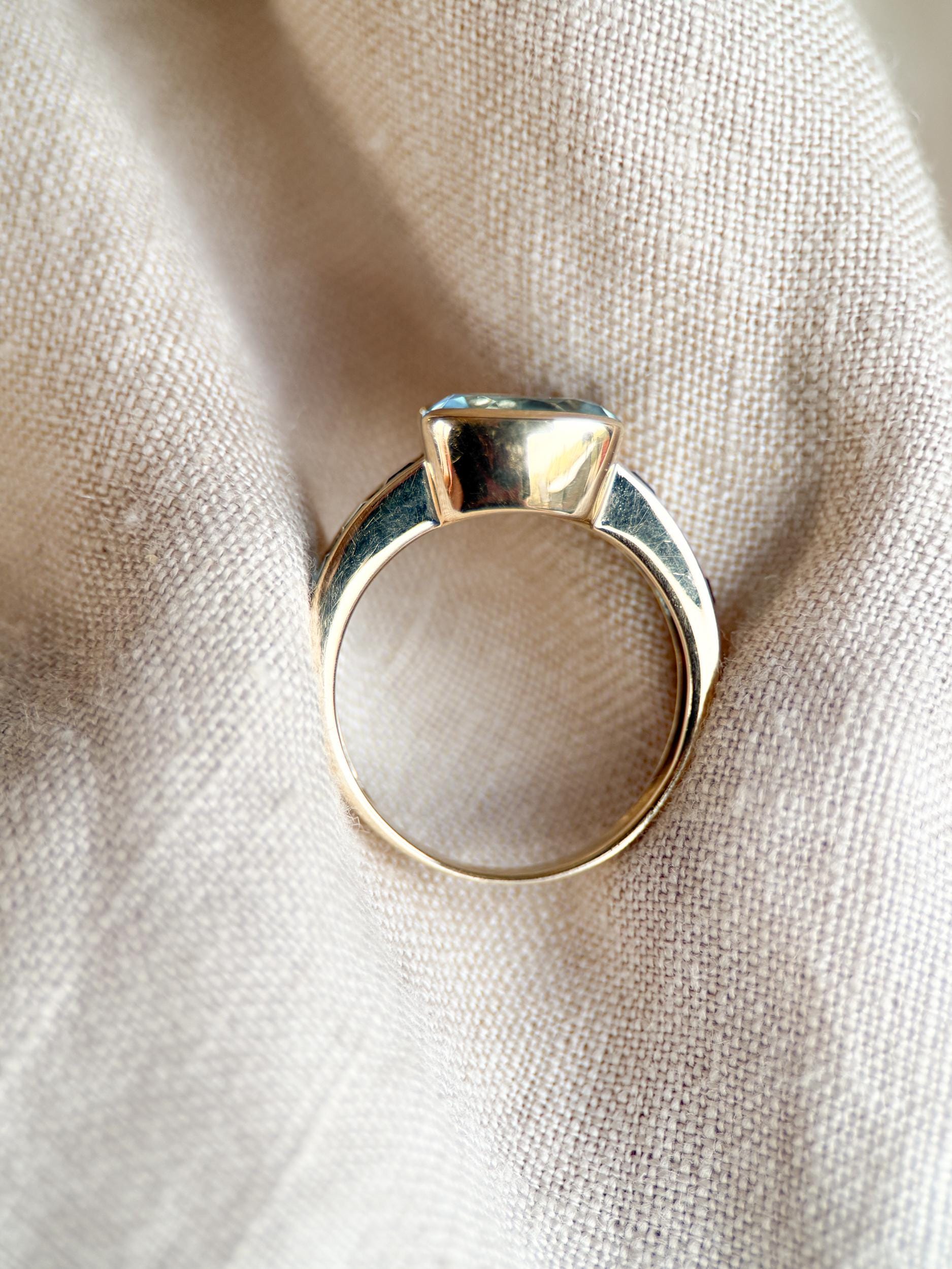 Vintage 1990s Blue Topaz Channel Gemstone Ring, 14k Gold