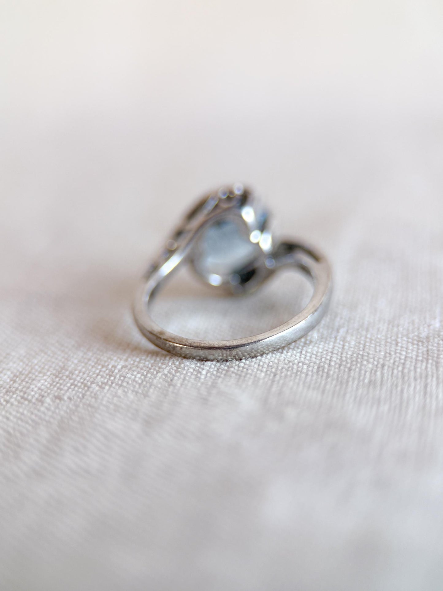 Vintage Spinel Engagement Ring, Oval Cut, 10k White Gold, 1960s Mid-Century Swirl Bridal Ring