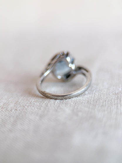 Vintage Spinel Engagement Ring, Oval Cut, 10k White Gold, 1960s Mid-Century Swirl Bridal Ring