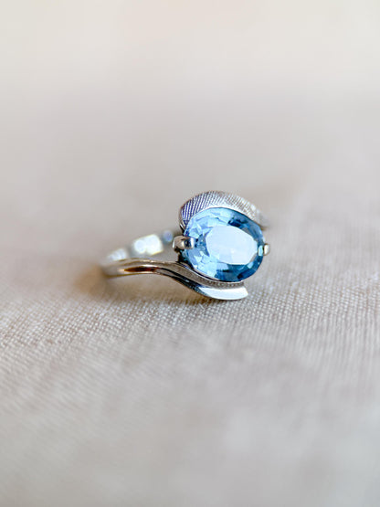 Vintage Spinel Engagement Ring, Oval Cut, 10k White Gold, 1960s Mid-Century Swirl Bridal Ring
