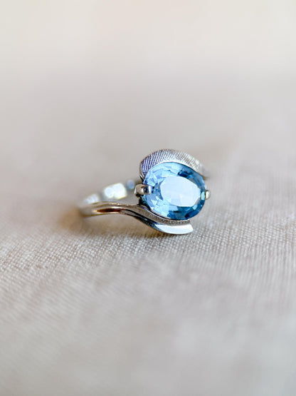 Vintage Spinel Engagement Ring, Oval Cut, 10k White Gold, 1960s Mid-Century Swirl Bridal Ring