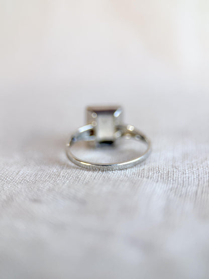 Vintage Spinel Engagement Ring, Radiant Cut, 14k White Gold, 1950s Mid-Century Alternative Bridal Ring