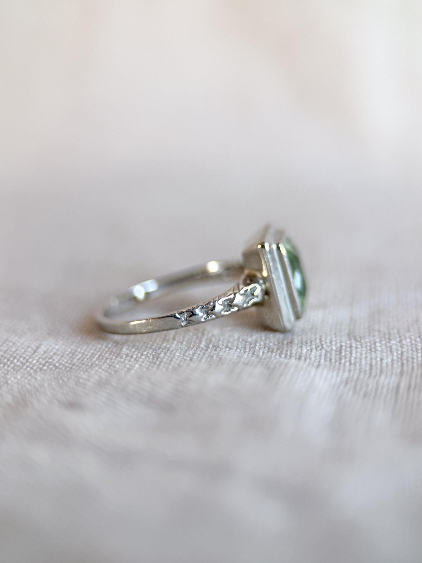Vintage Spinel Engagement Ring, Radiant Cut, 14k White Gold, 1950s Mid-Century Alternative Bridal Ring