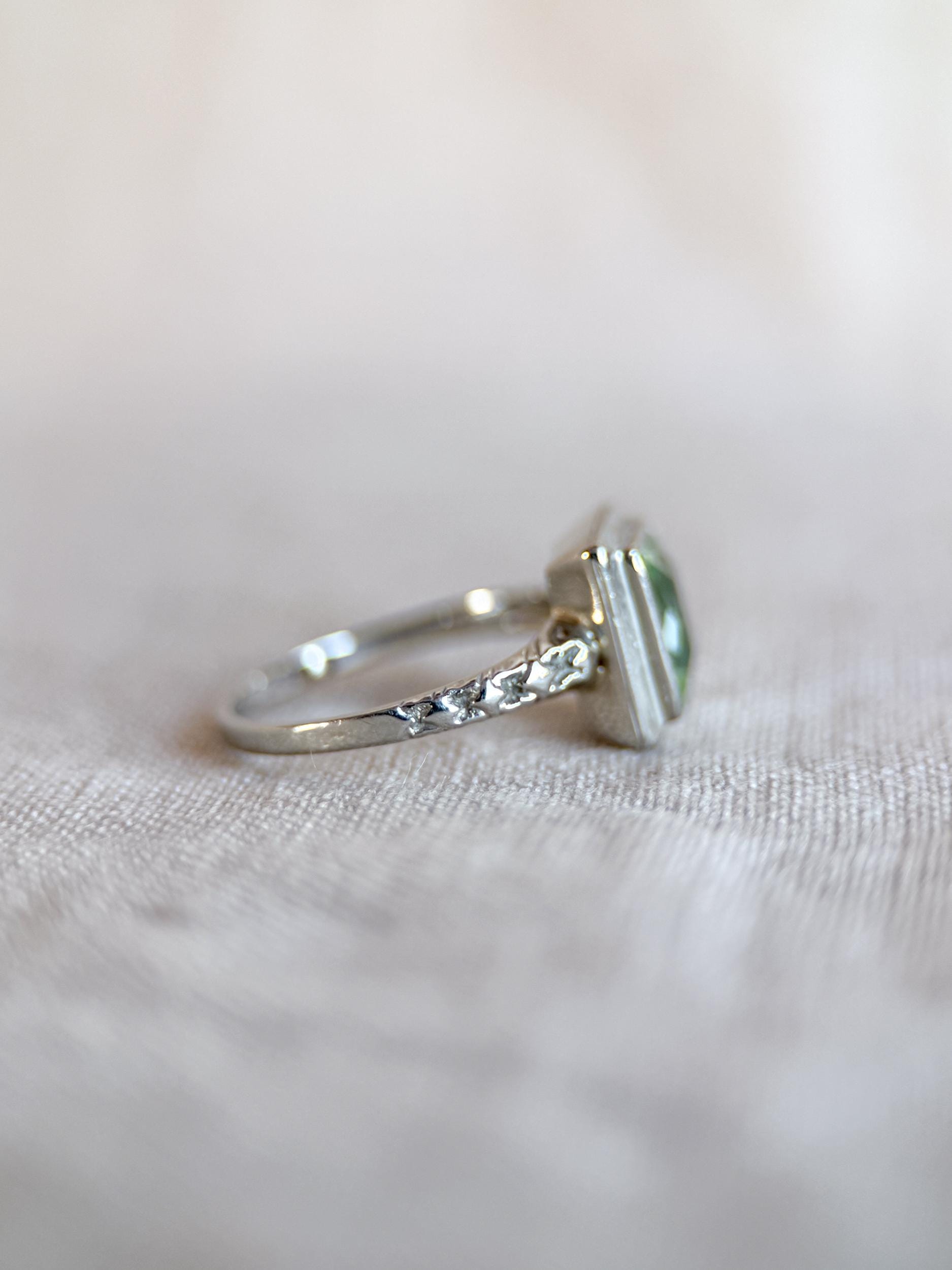 Vintage Spinel Engagement Ring, Radiant Cut, 14k White Gold, 1950s Mid-Century Alternative Bridal Ring