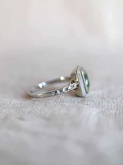 Vintage Spinel Engagement Ring, Radiant Cut, 14k White Gold, 1950s Mid-Century Alternative Bridal Ring
