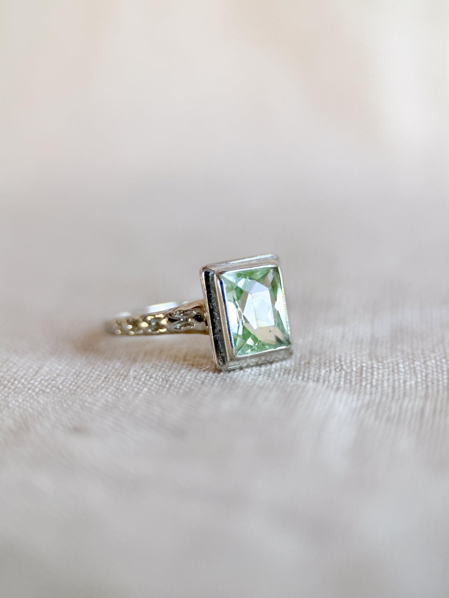 Vintage Spinel Engagement Ring, Radiant Cut, 14k White Gold, 1950s Mid-Century Alternative Bridal Ring