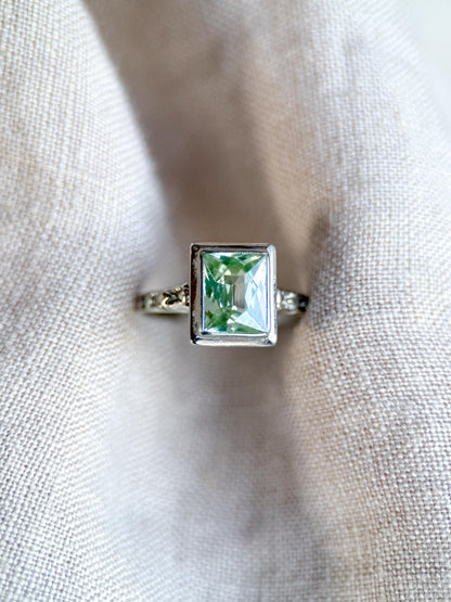 Vintage Spinel Engagement Ring, Radiant Cut, 14k White Gold, 1950s Mid-Century Alternative Bridal Ring