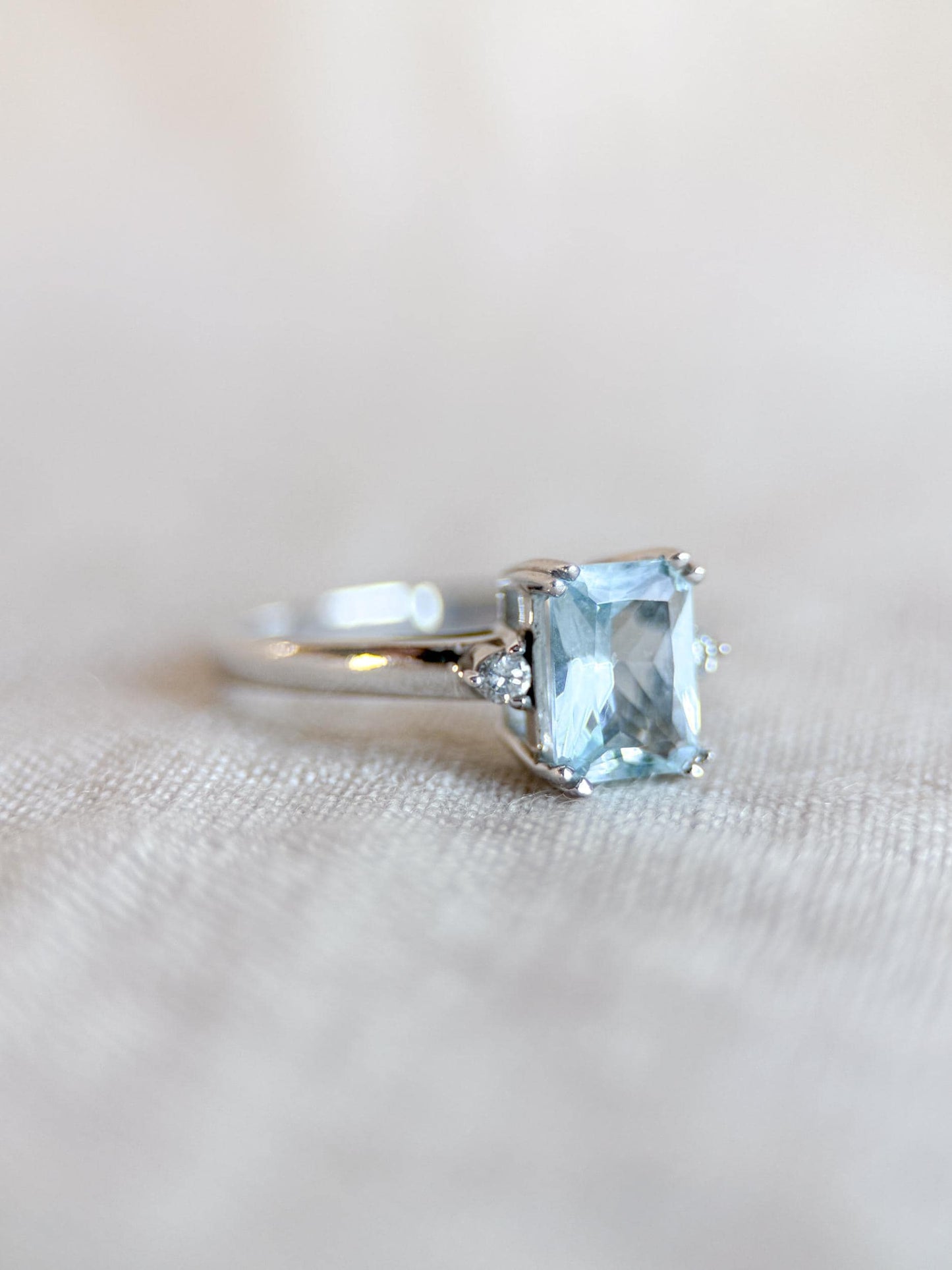 Vintage 1990s Aquamarine & Diamond Ring, 14k White Gold - Timeless Sustainability • Vintage Fine Jewelry