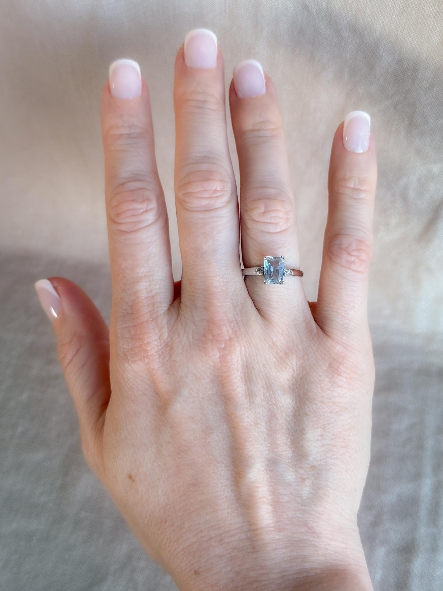 Vintage 1990s Aquamarine & Diamond Ring, 14k White Gold - Timeless Sustainability • Vintage Fine Jewelry