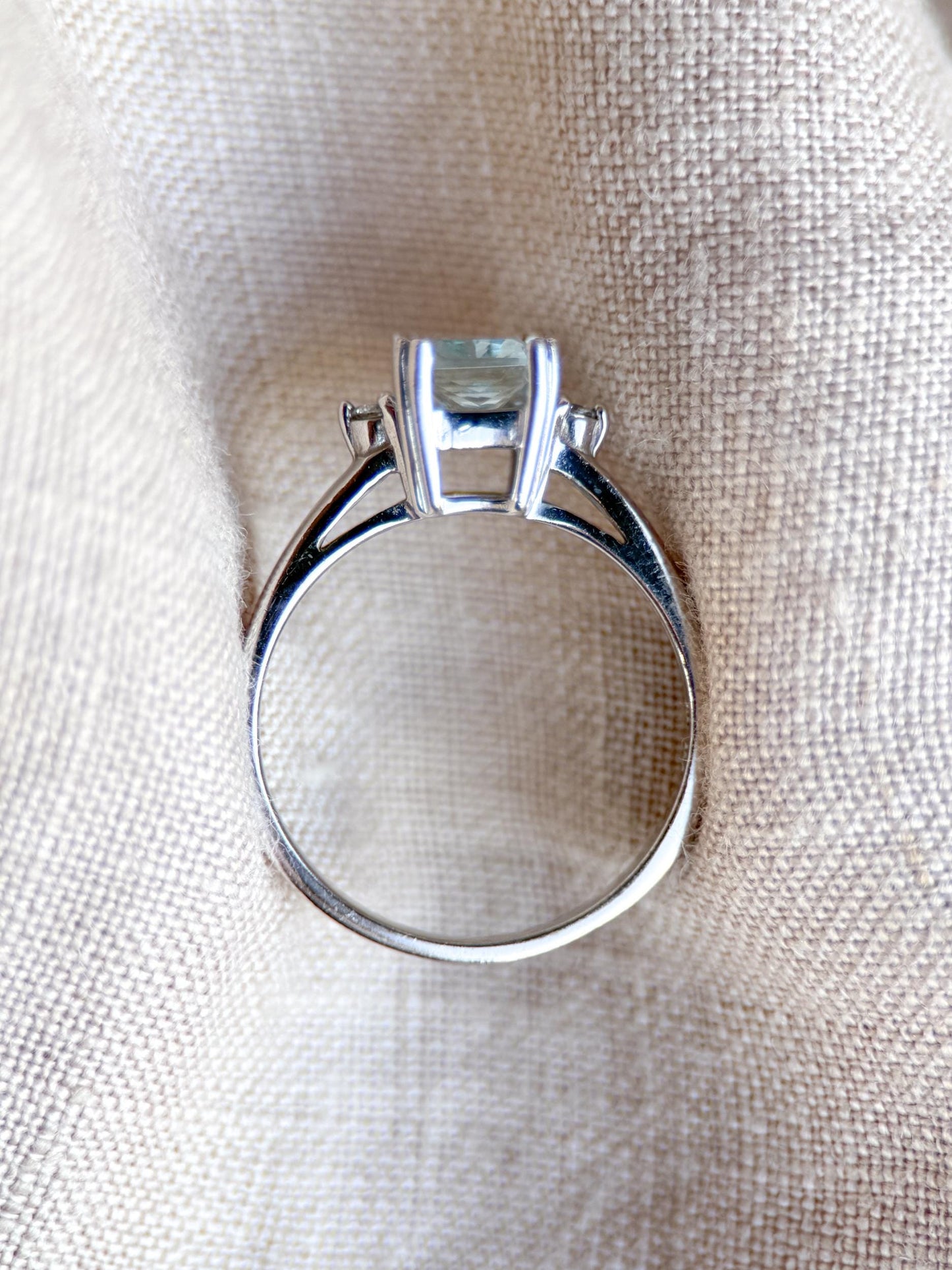 Vintage 1990s Aquamarine & Diamond Ring, 14k White Gold - Timeless Sustainability • Vintage Fine Jewelry