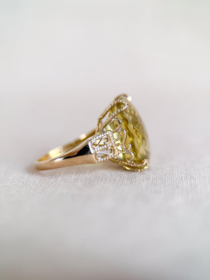Vintage 1990s Lemon Quartz Gemstone Ring in 10k Gold