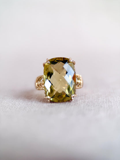 Vintage 1990s Lemon Quartz Gemstone Ring in 10k Gold
