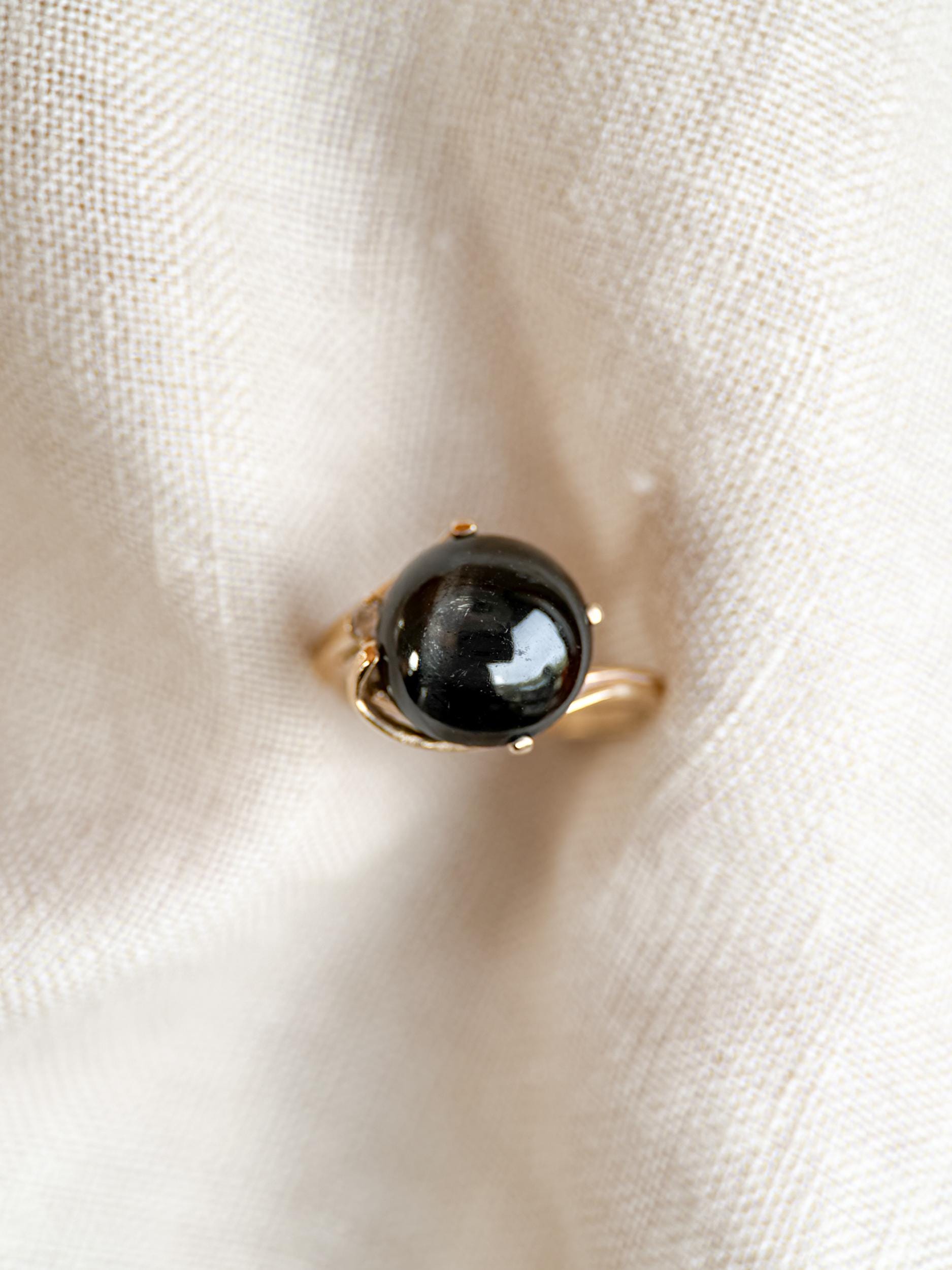 Vintage 1990s Star Diopside Gemstone Ring in 14k Gold