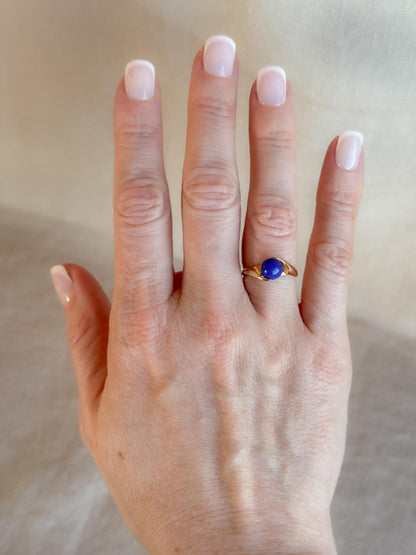 Vintage 1970s Lapis Lazuli Gemstone Ring in 14k Gold