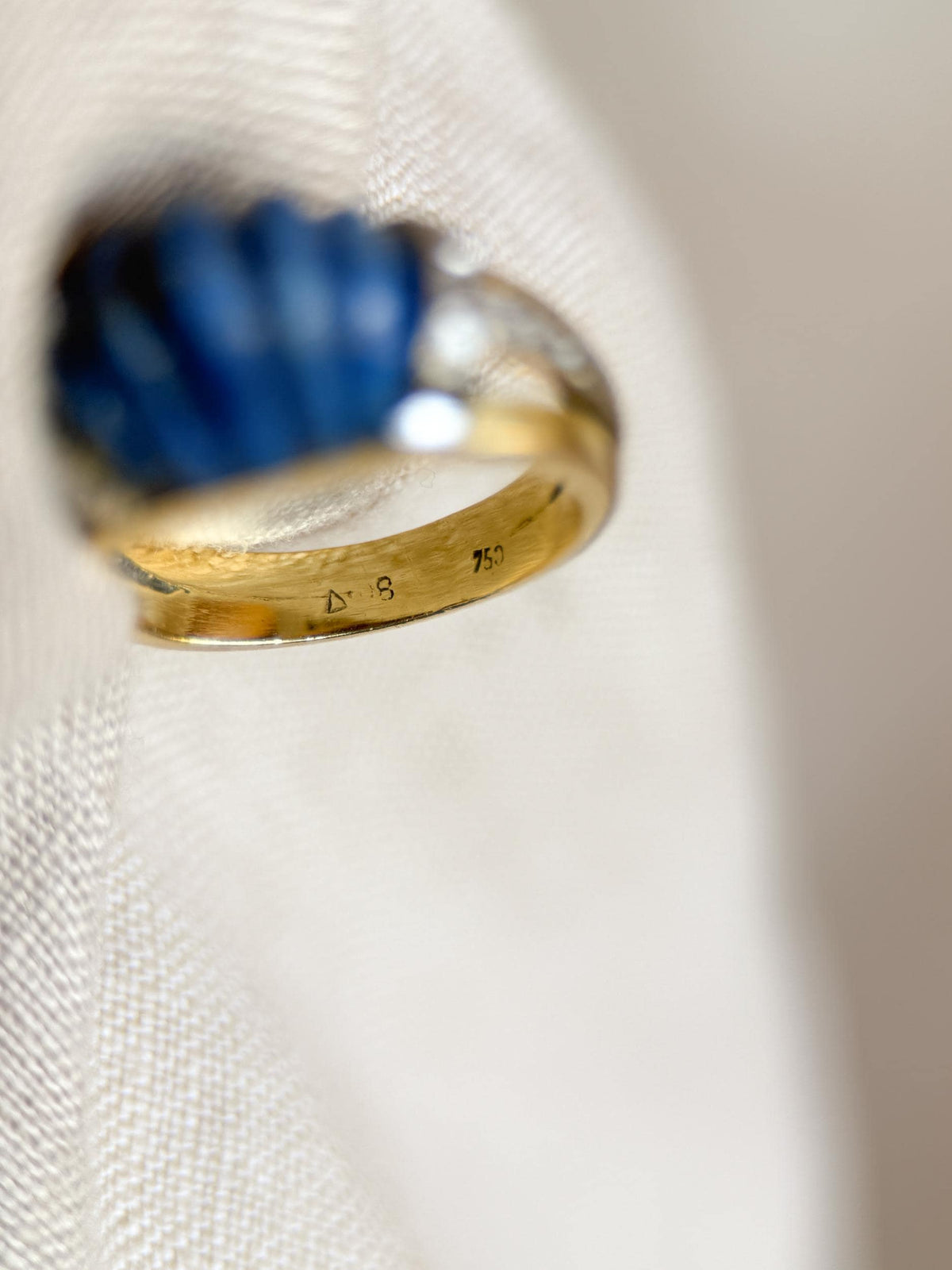 Vintage 1950s Lapis Lazuli & Diamond Ring in 18k Gold