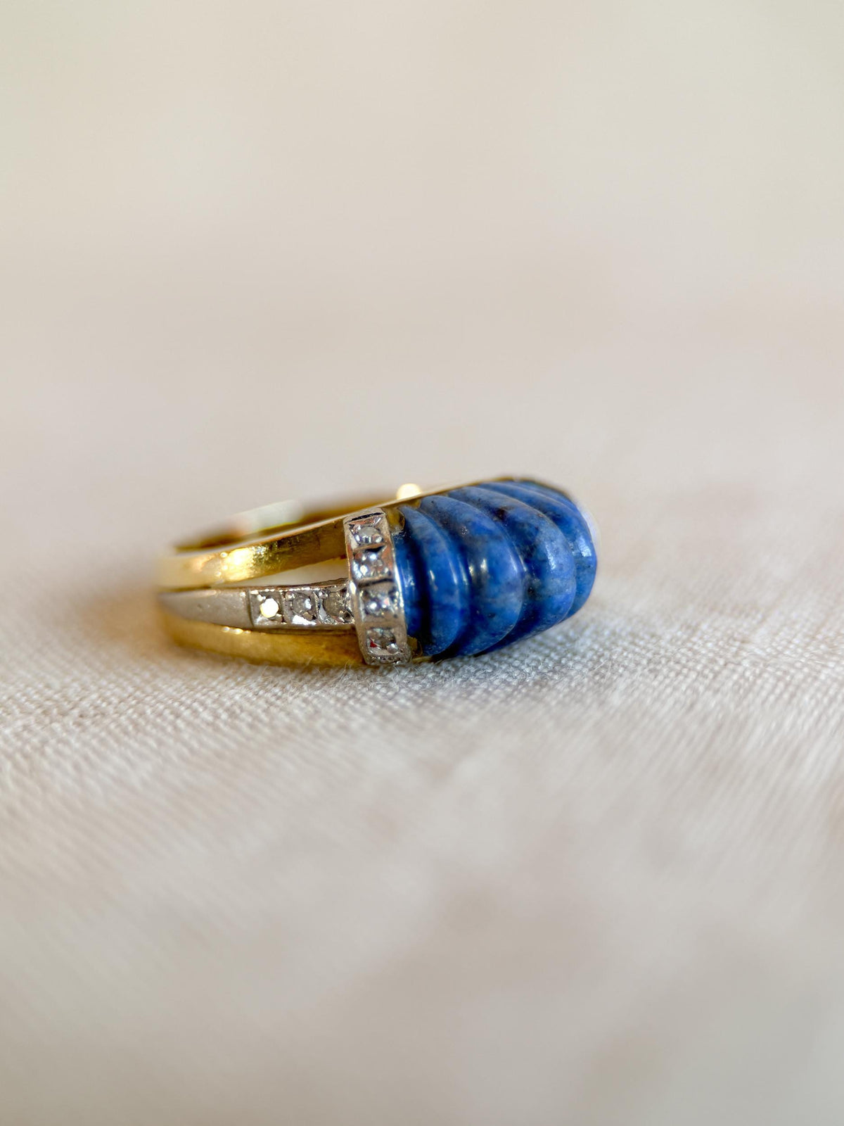 Vintage 1950s Lapis Lazuli & Diamond Ring in 18k Gold