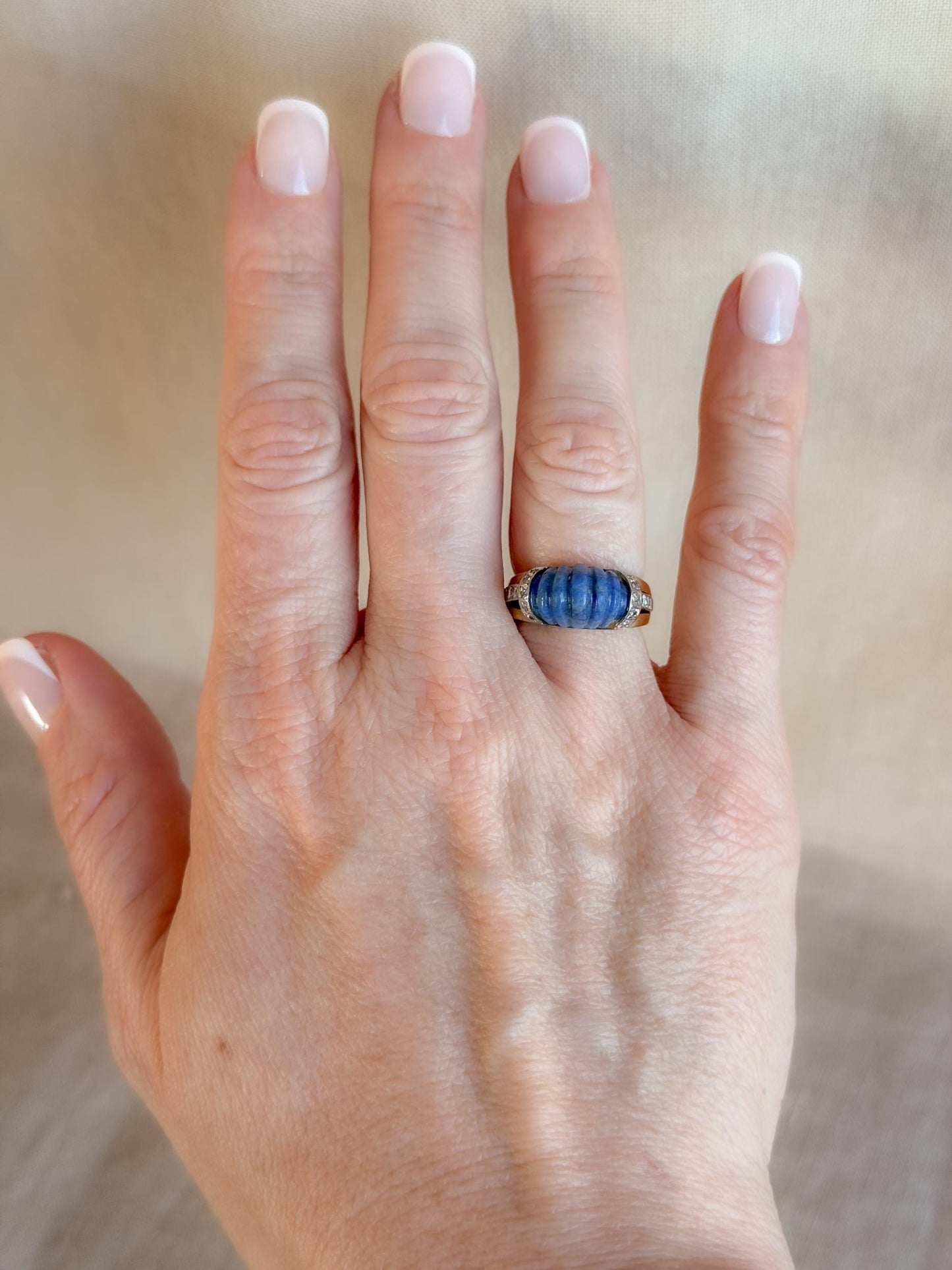 Vintage 1950s Lapis Lazuli & Diamond Ring in 18k Gold