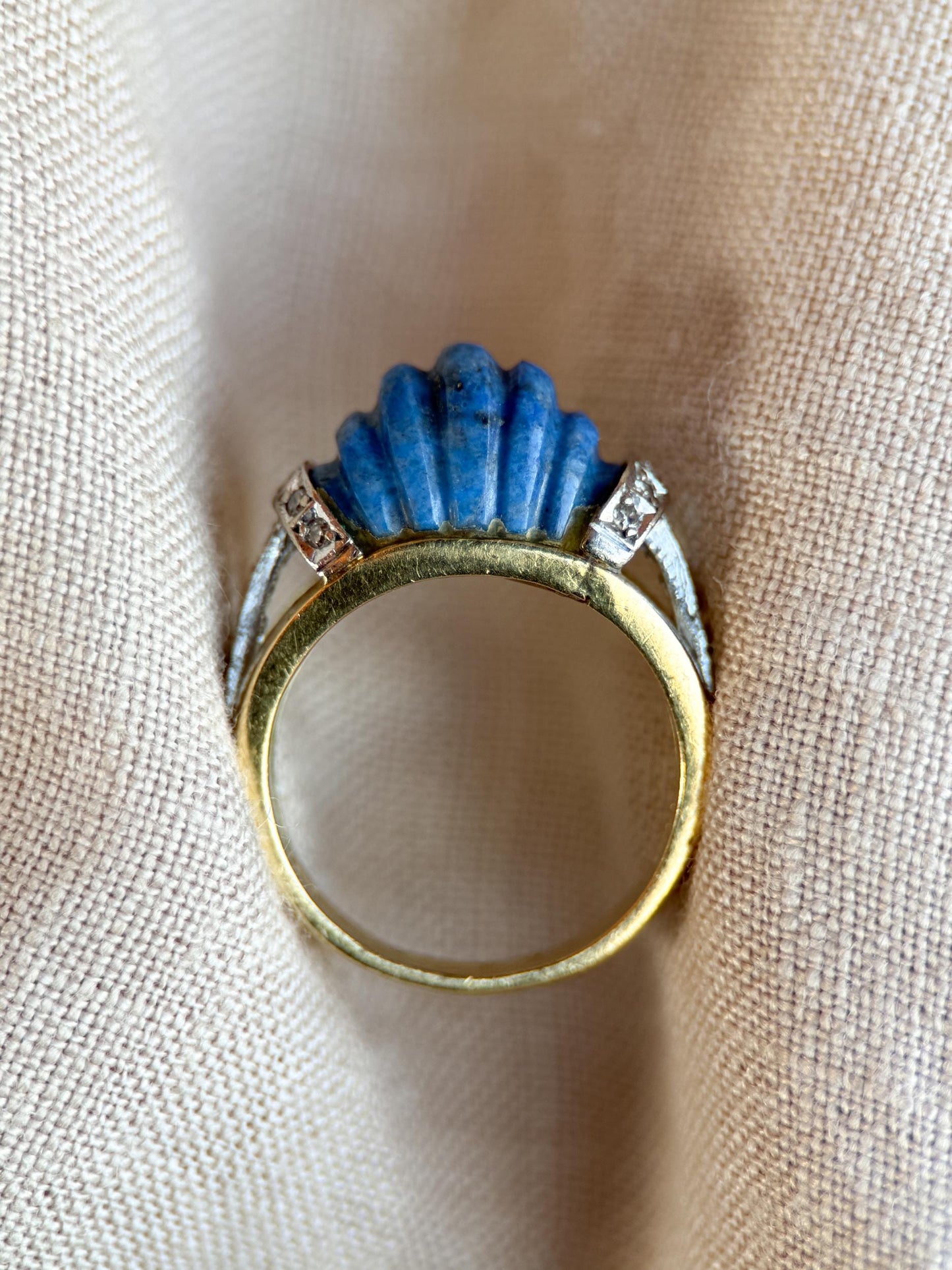 Vintage 1950s Lapis Lazuli & Diamond Ring in 18k Gold