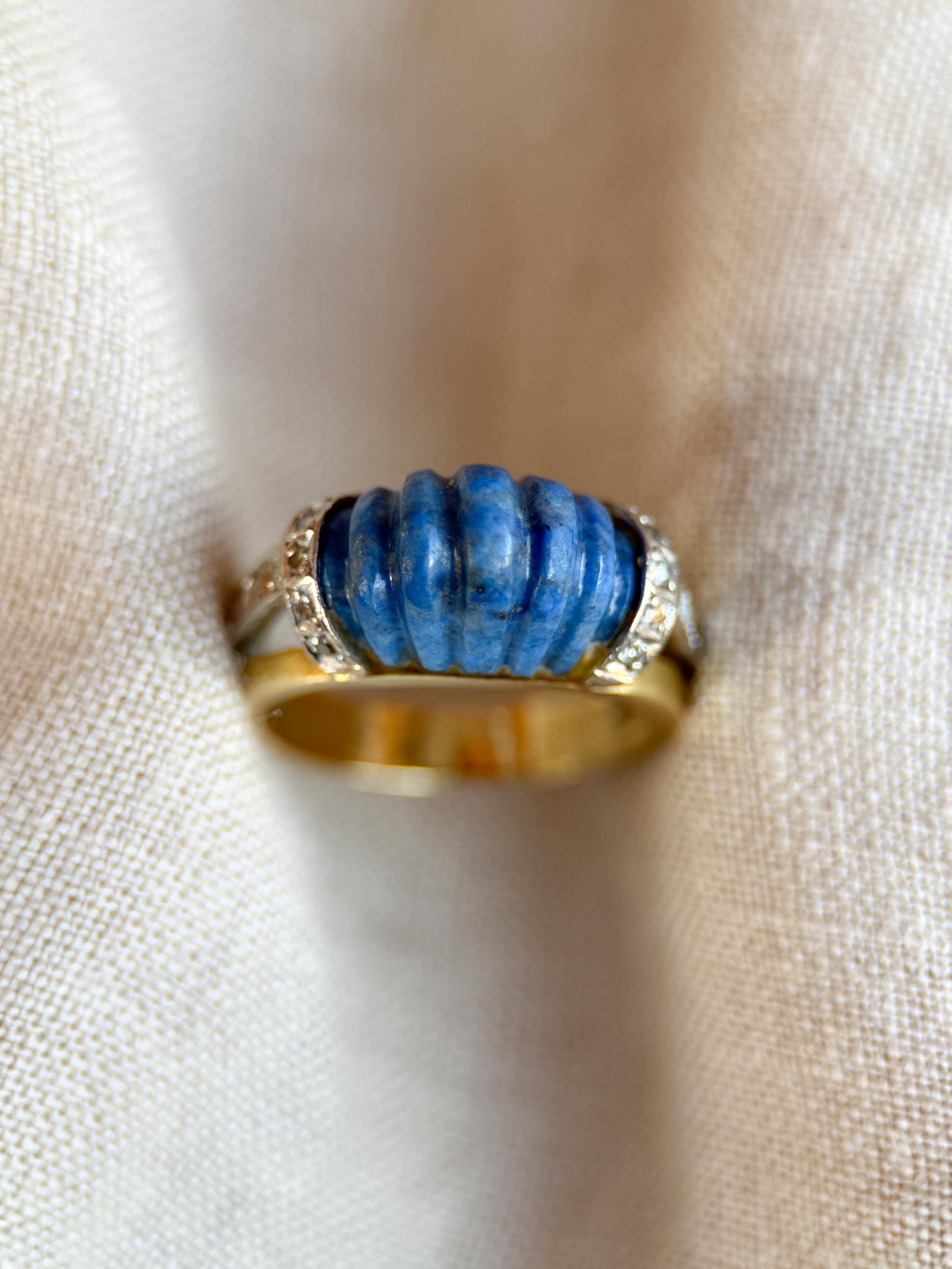 Vintage 1950s Lapis Lazuli & Diamond Ring in 18k Gold