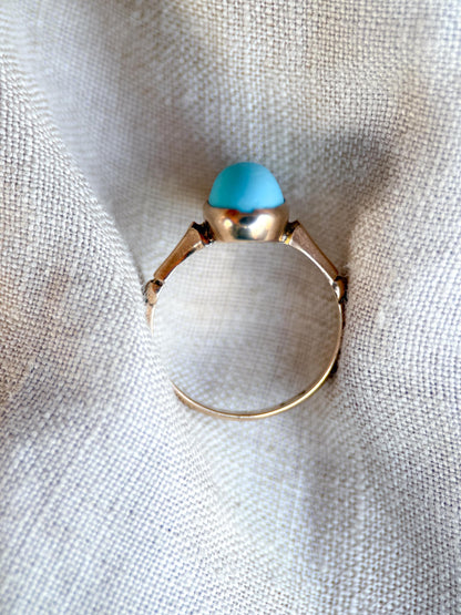 Vintage 1950s Blue Turquoise Gemstone Ring in 14k Gold