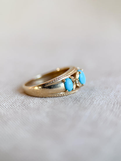 Vintage 1990s Blue Turquoise & Diamond Ring in 14k Gold