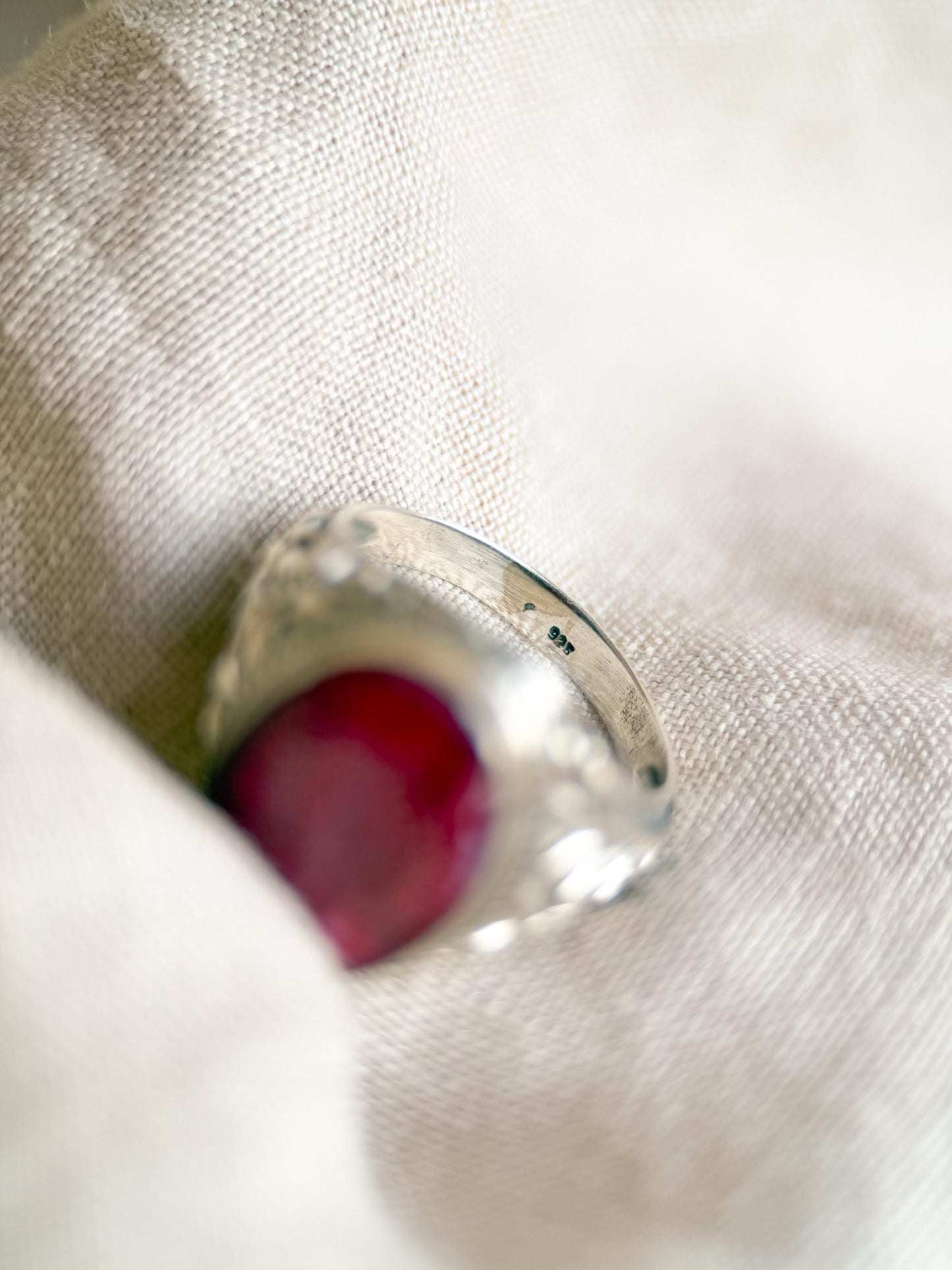 Vintage Sterling Silver Oval Ruby Statement Ring, Boho Floral Filigree Jewelry