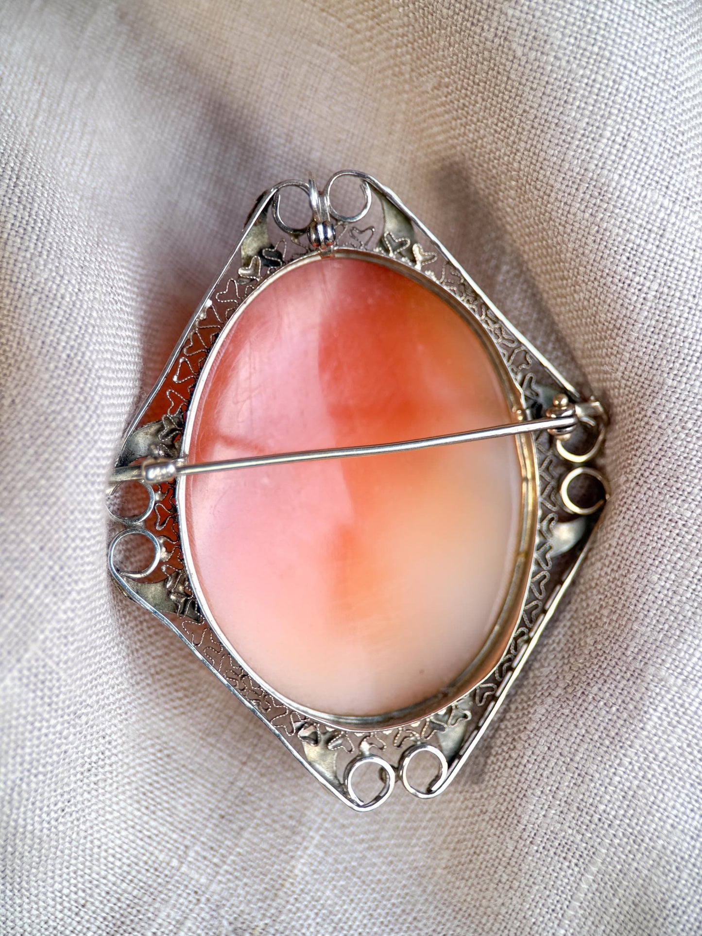 Vintage 1920s Cameo Brooch Pendant in 14k White Gold