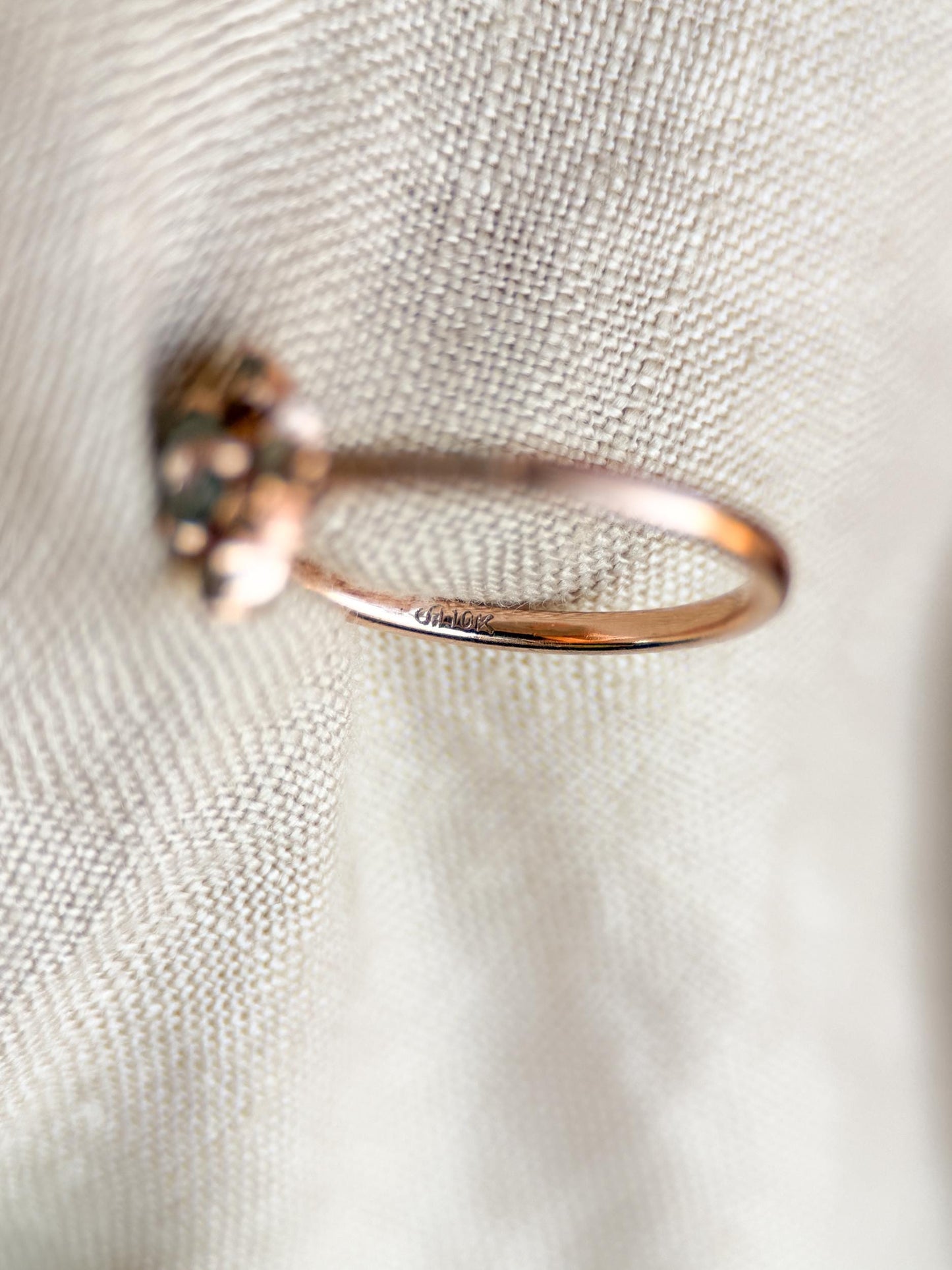 Vintage 1990s Blue Topaz Engagement Ring, 10k Rose Gold, Halo Design • One-of-a-kind Vintage Jewelry