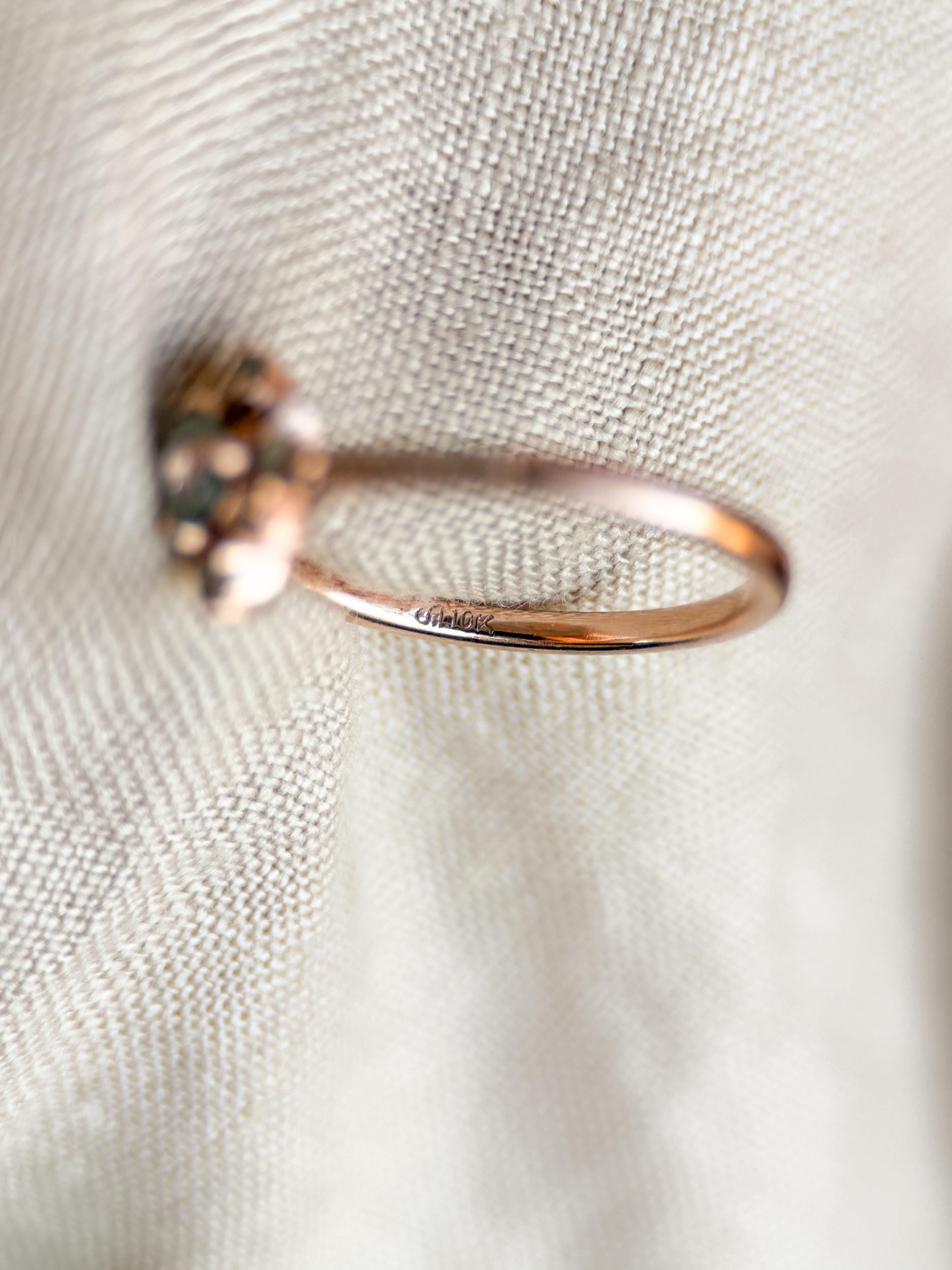 Vintage 1990s Blue Topaz Engagement Ring, 10k Rose Gold, Halo Design • One-of-a-kind Vintage Jewelry